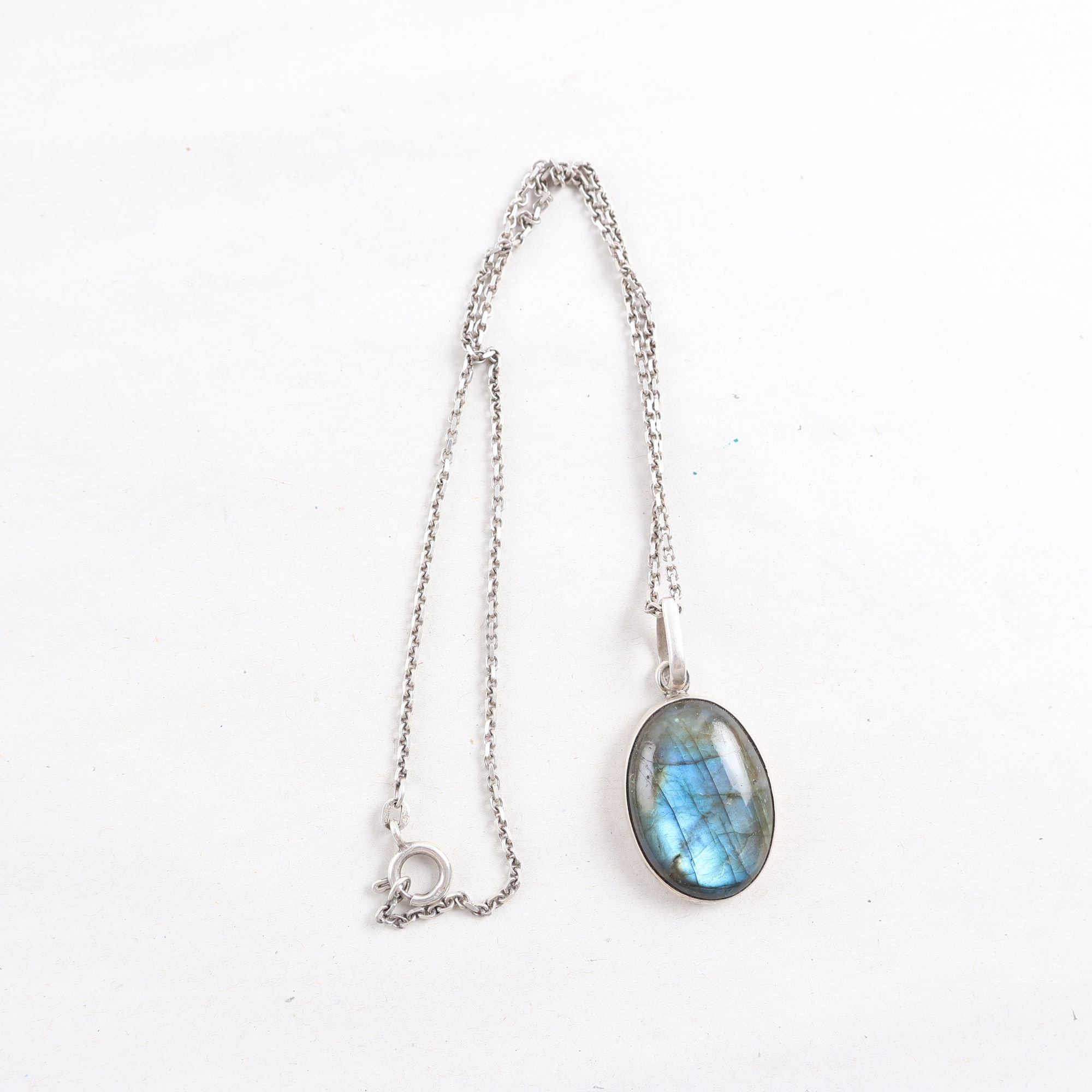Halsband & hänge, silver, Spektrolit, brv: 14,4 g