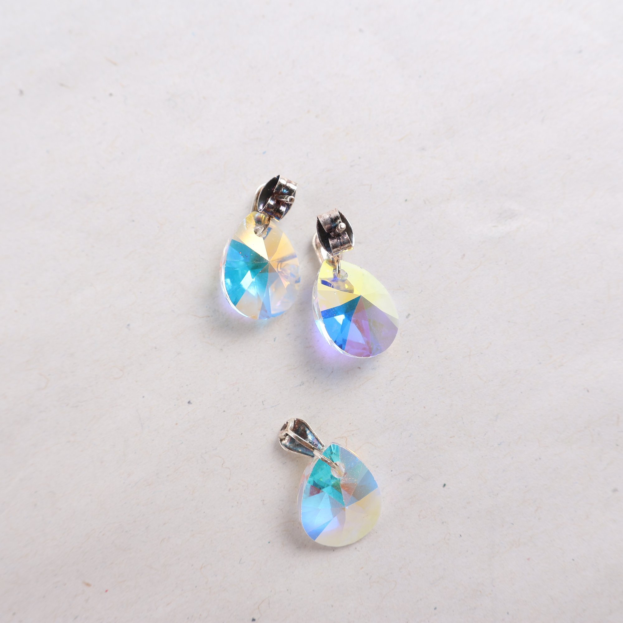 Smyckesset, örhängen & hänge, silver, glas, brv: 2,5 g