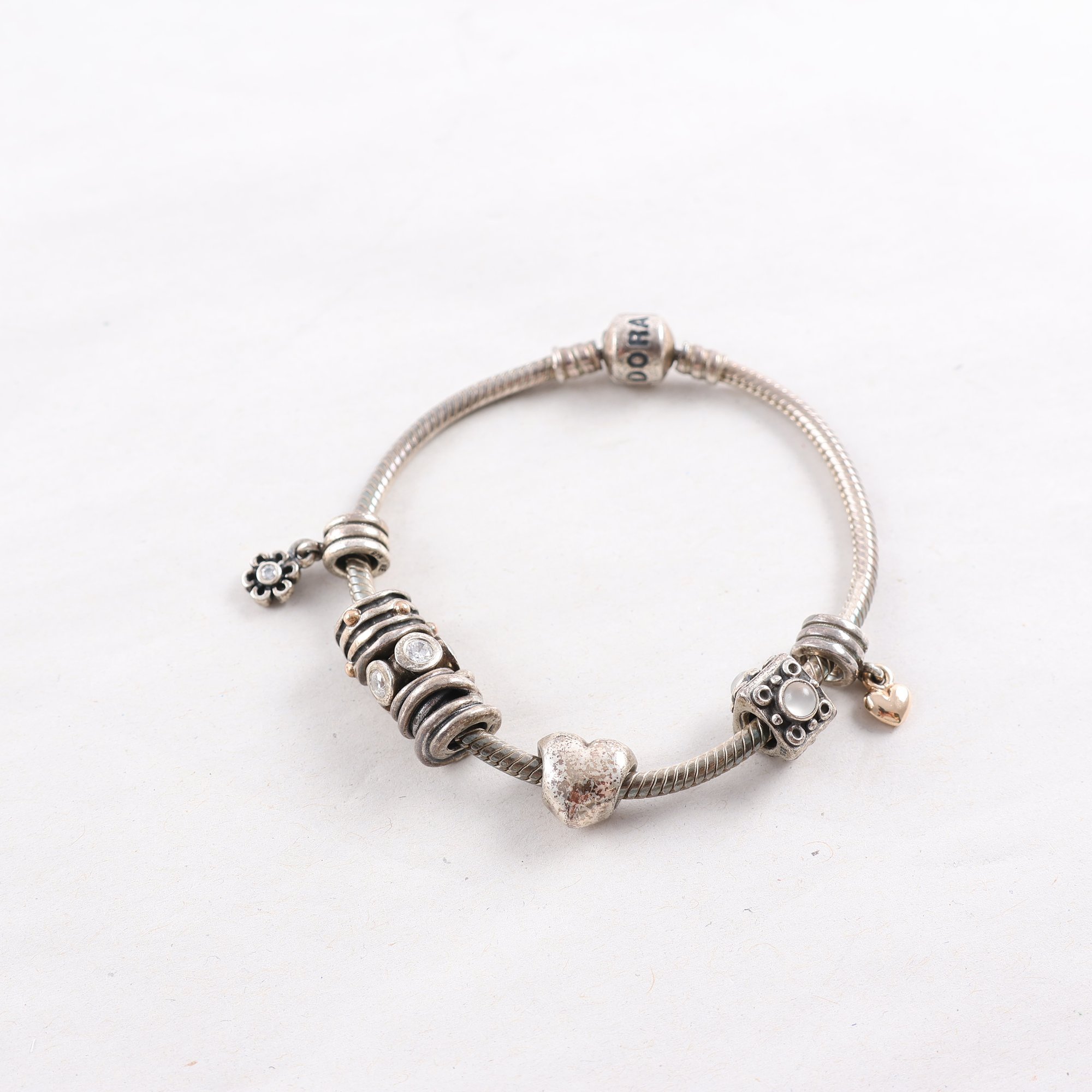 Armband, silver 925, Pandora, berlocker, vikt: 32,5 g