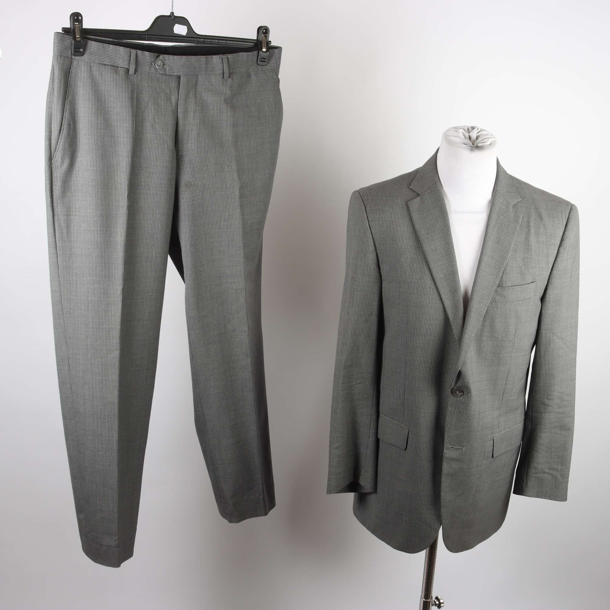 Kostym, Massimo Dutti, grå, randig, 100% ull, stl. 44/50.