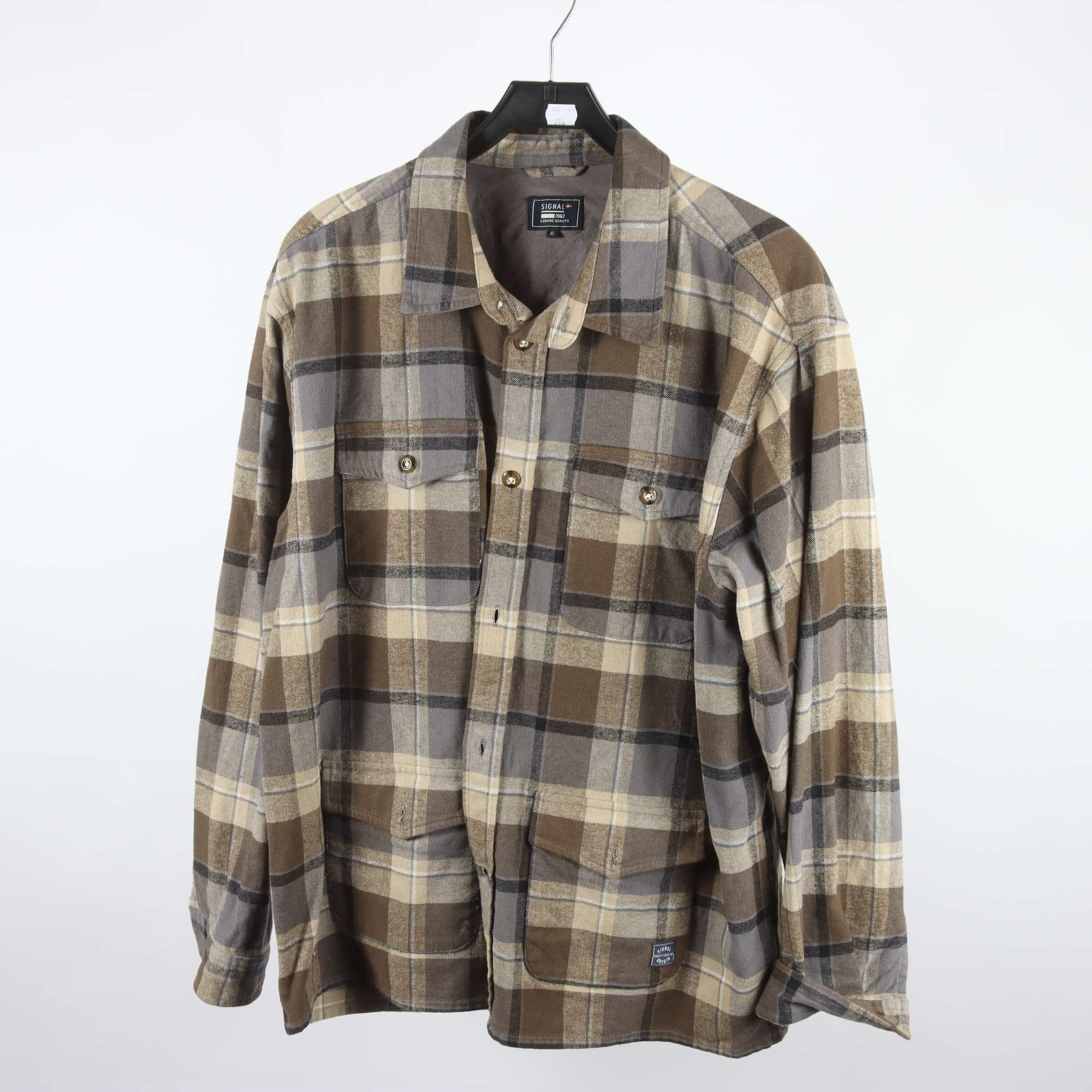 Skjorta, Signal, brun, rutig, fodrad, flanell, stl. XL.