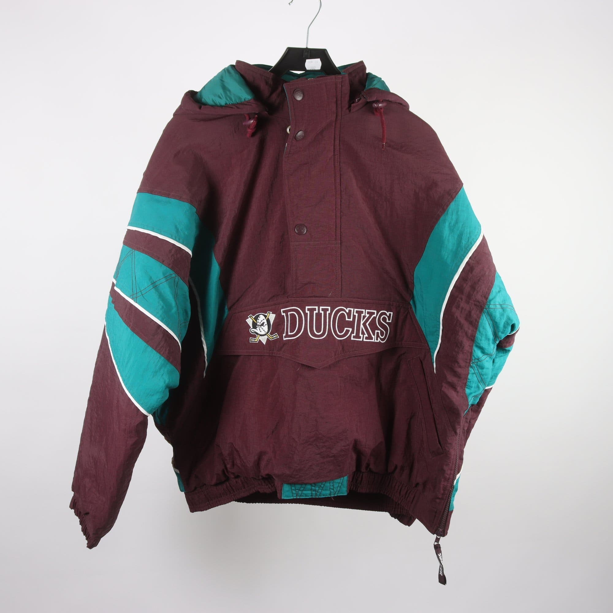 Anorak, Starter, NHL, Ducks, vinröd, turkos, stl. XL.