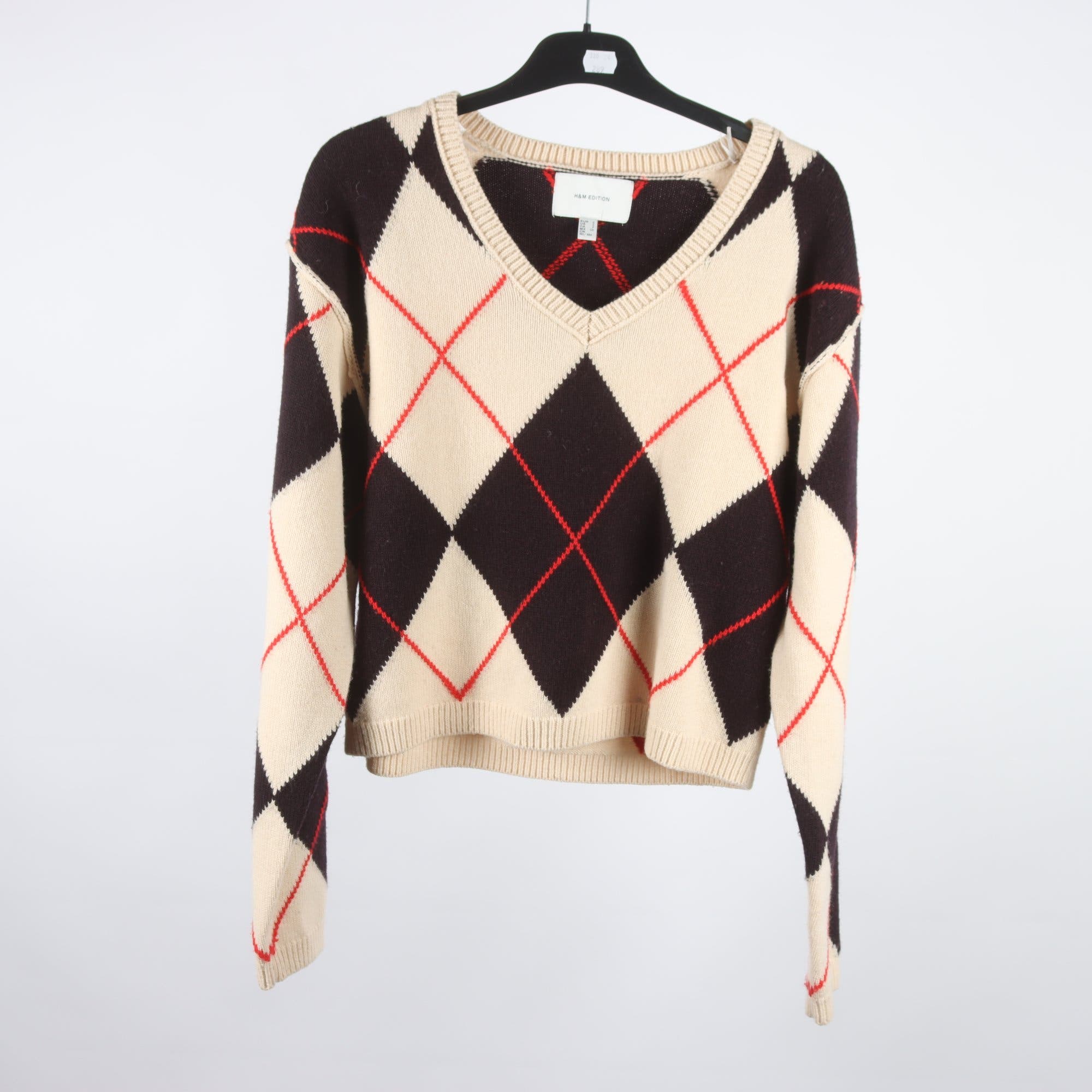 Tröja, H&M Edition, svart, beige, 100% ull, stl. S.