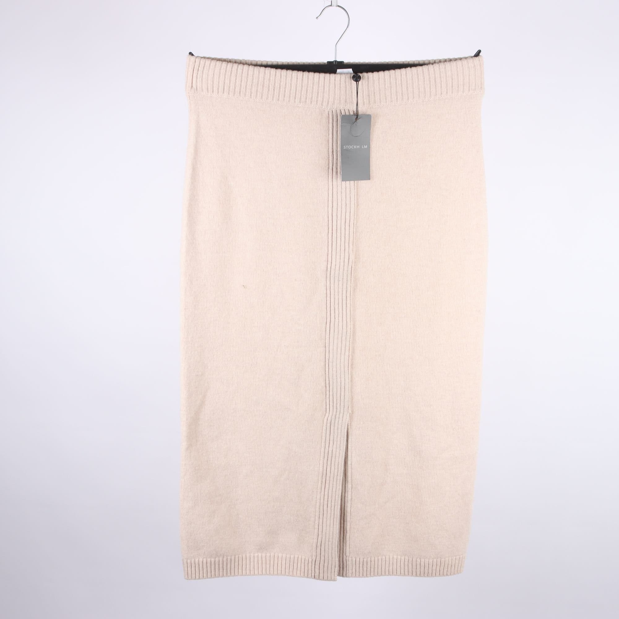 Kjol, Stockh LM, beige, stickad, ull, cashmere, stl. M.