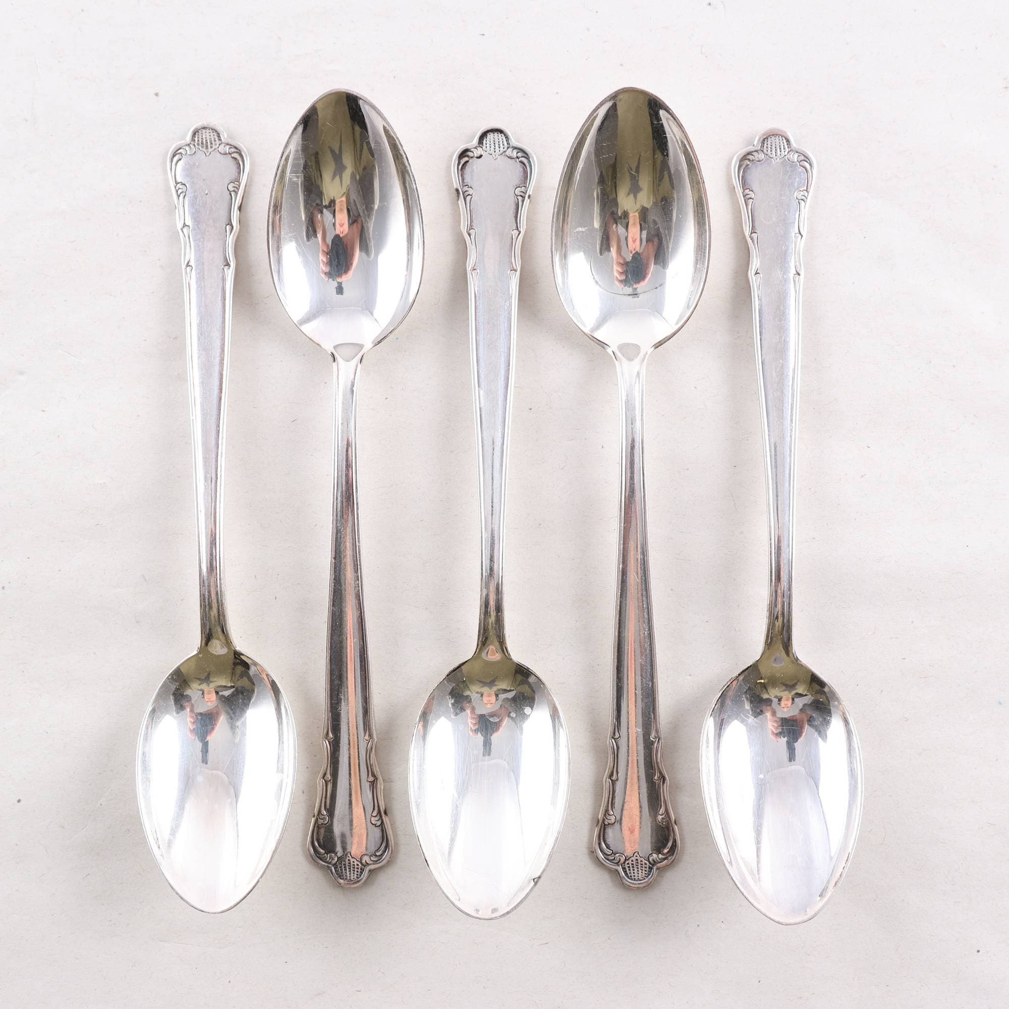 Teskedar, Silver, gab, Stämpade s, kattfot, 5 st