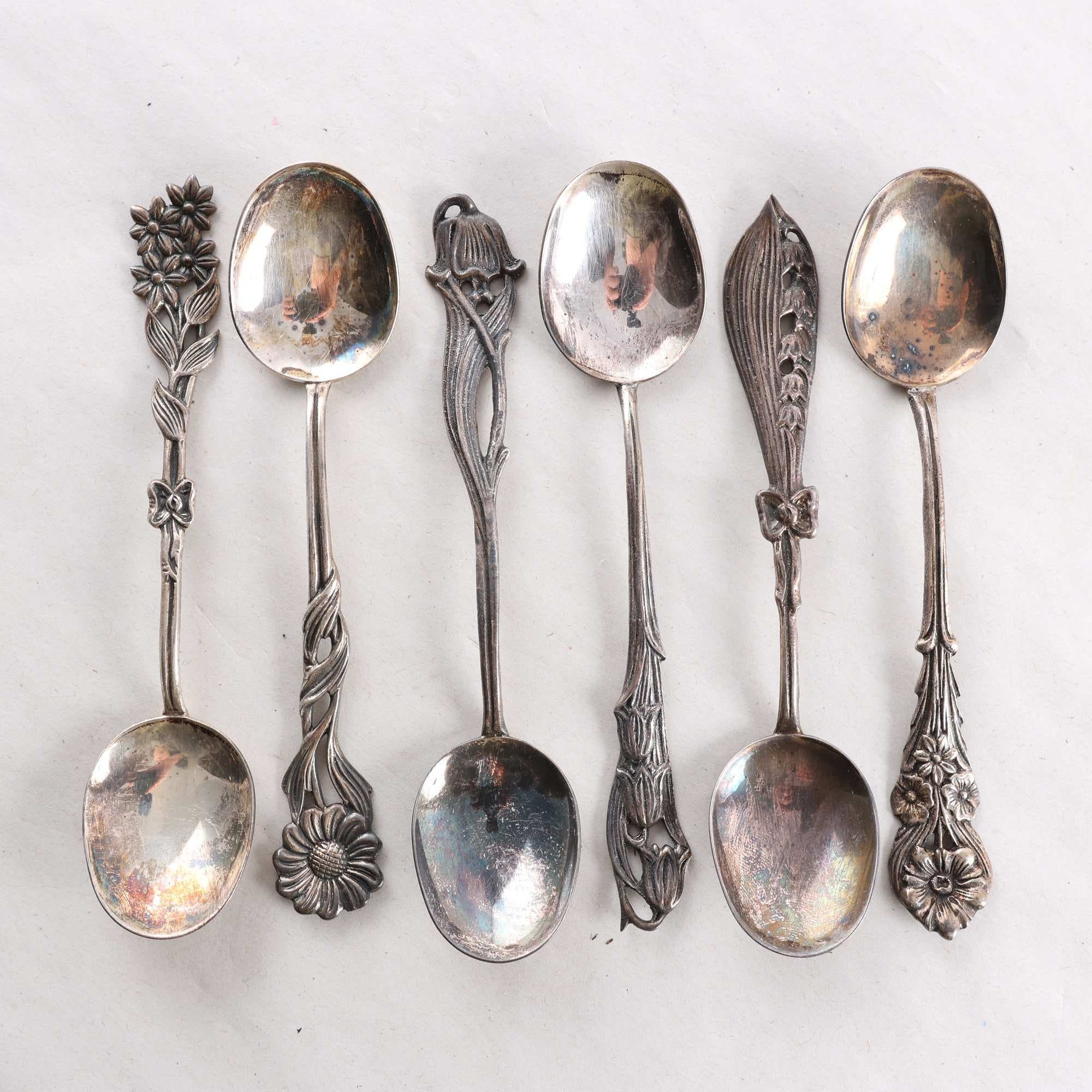 Teskedar, GEWE, Silver, Art noveau, Stämplade s, kattfot. 6 st.