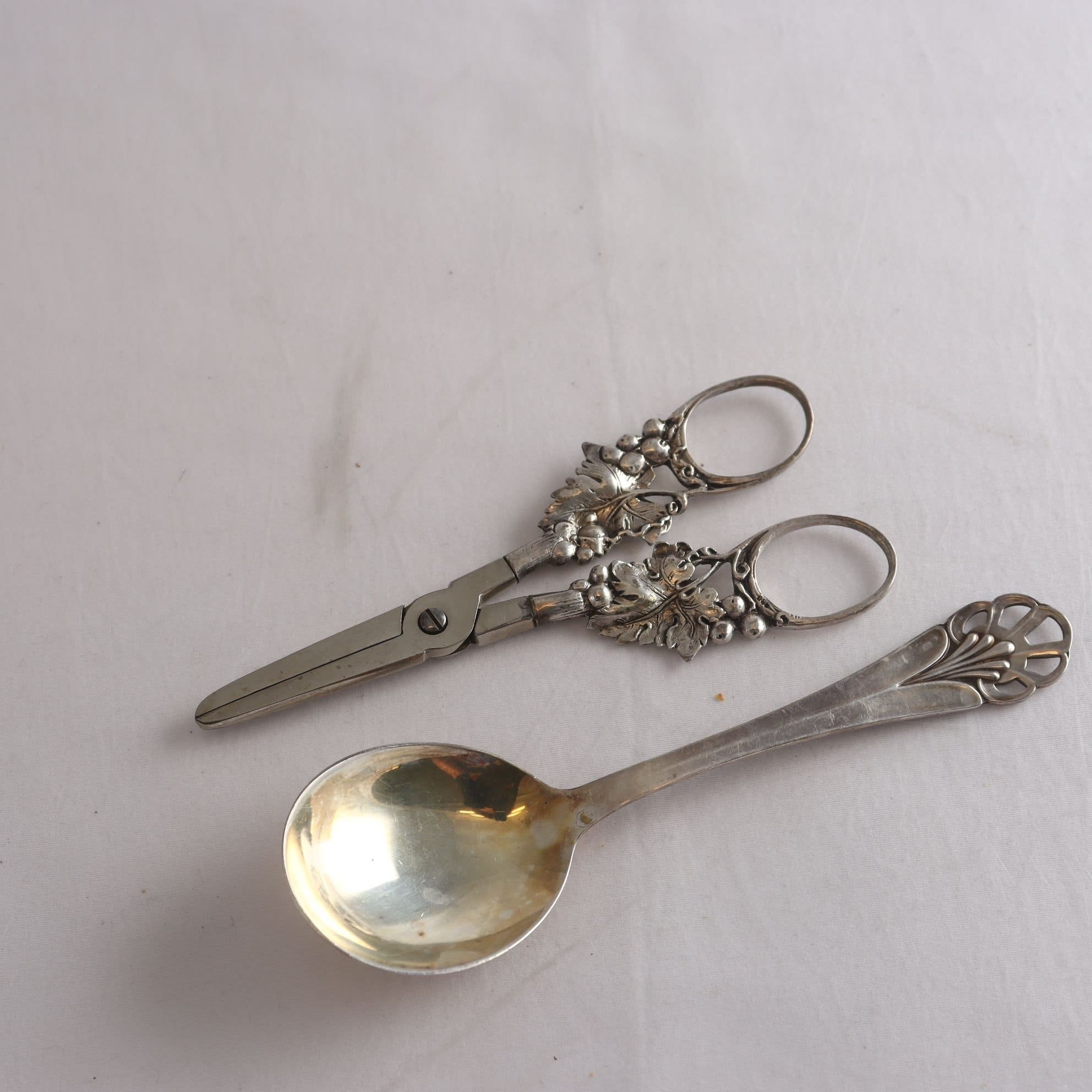 Druvsax, handtag i silver, 800, blad i rostfritt stål, sked, silver, CGH, 1954