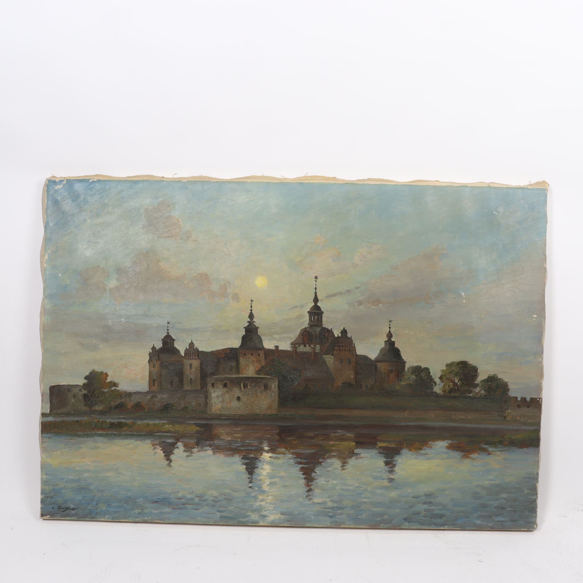 Olja på duk, Kalmar slott, Lage Carlsson, signerad. Endast avhämtning.