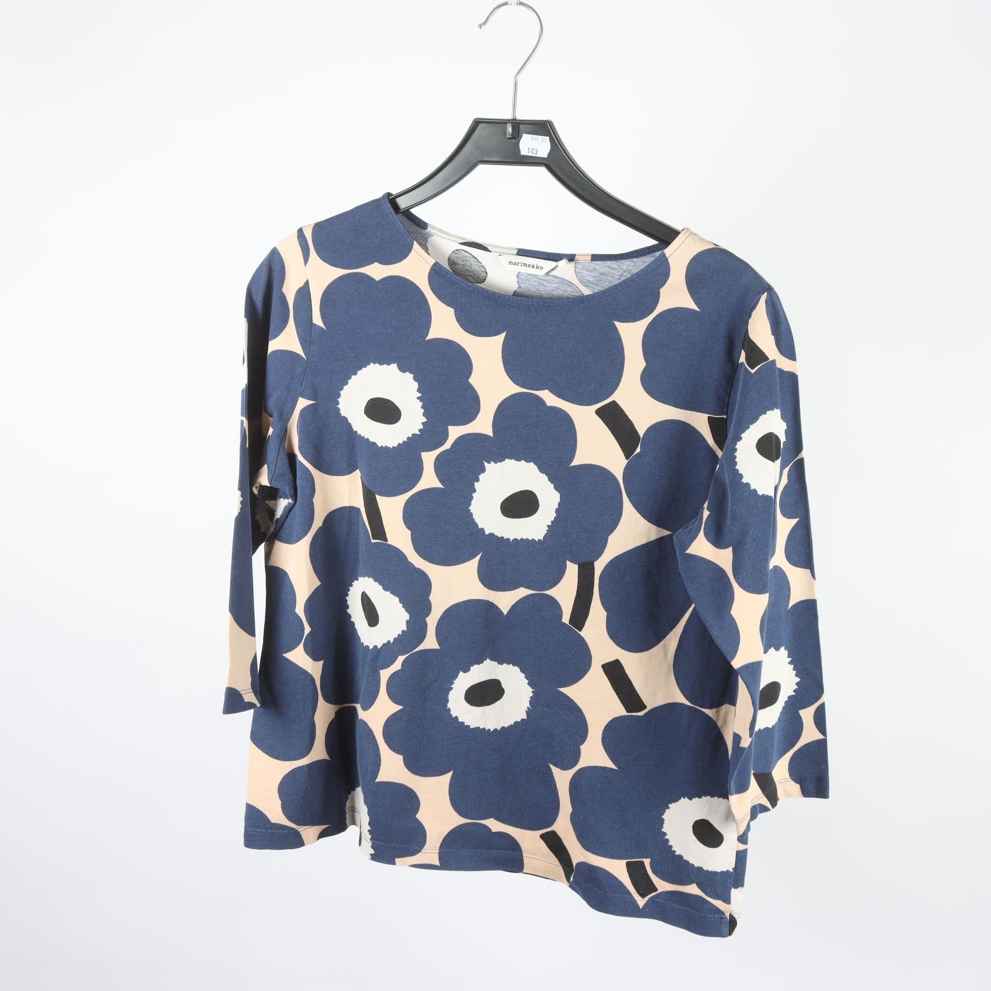 Tröja, Marimekko, blå, beige, mönstrad, stl. L