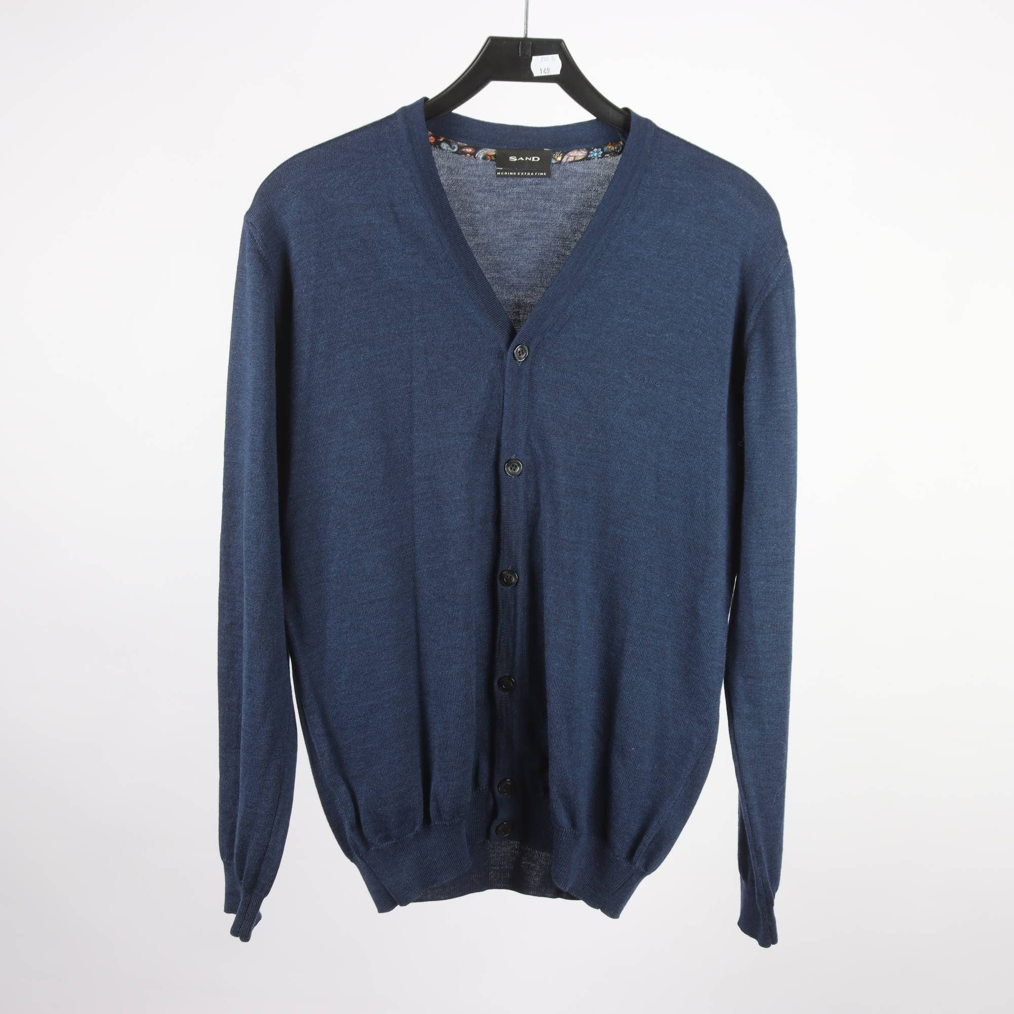 Kofta, Sand, blå, 100% merino ull, stl. L