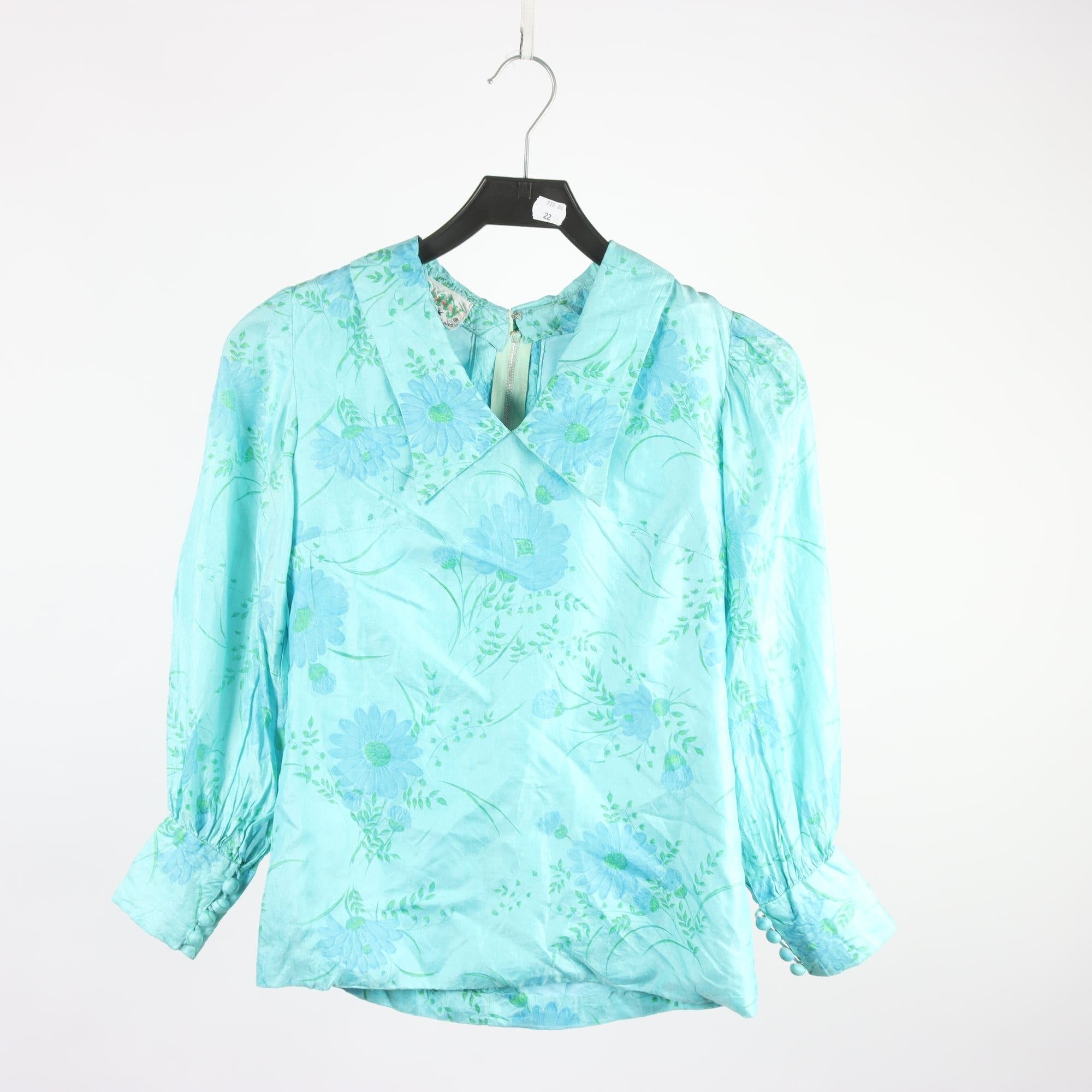 Blus, Betty, blå, blommig, siden, stl ca. XXS/XS