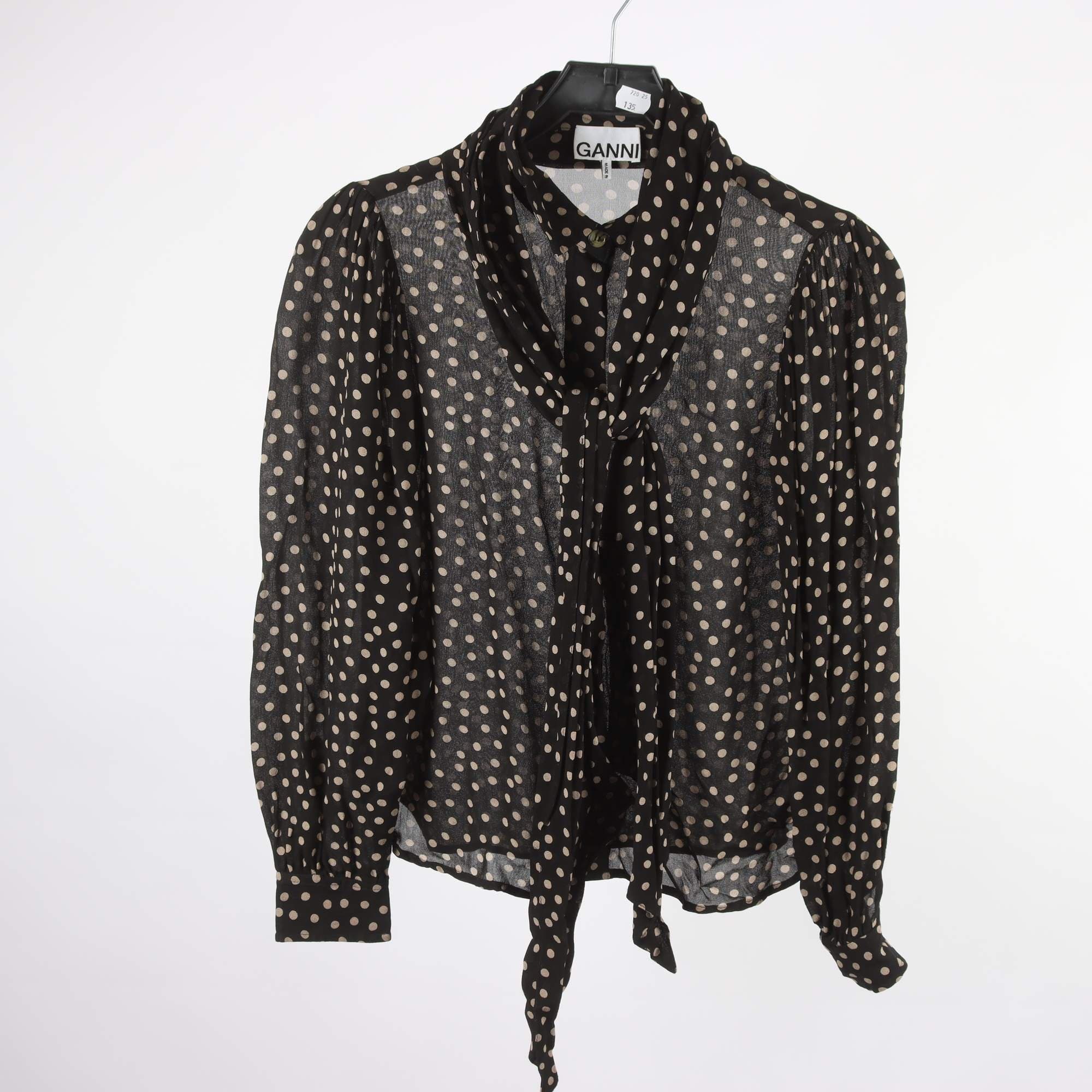 Blus, Ganni, svart, beige, prickig, stl. 36