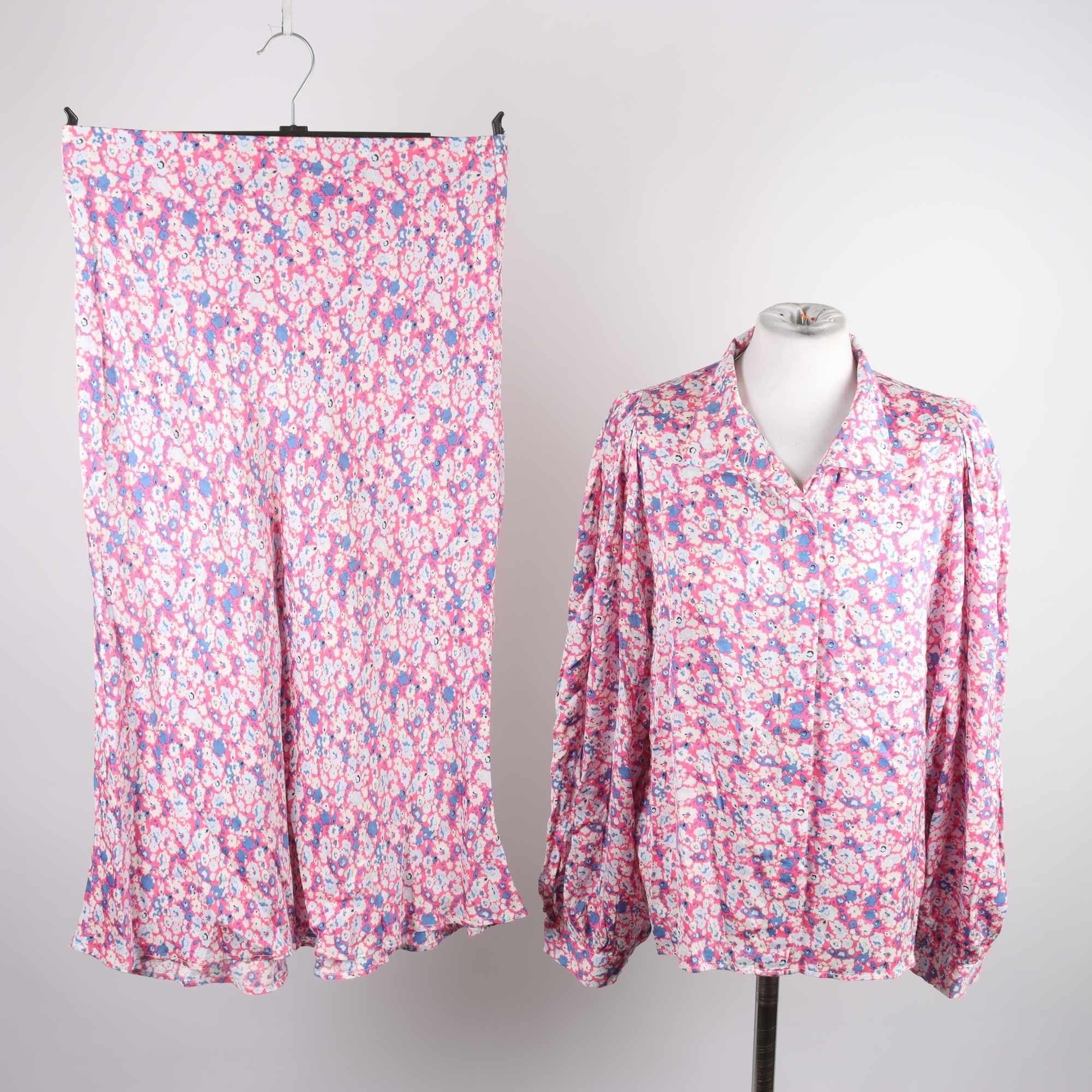 2-delat set, blus/kjol, Leveté, rosa, blå, blommig, stl. blus S, kjol M