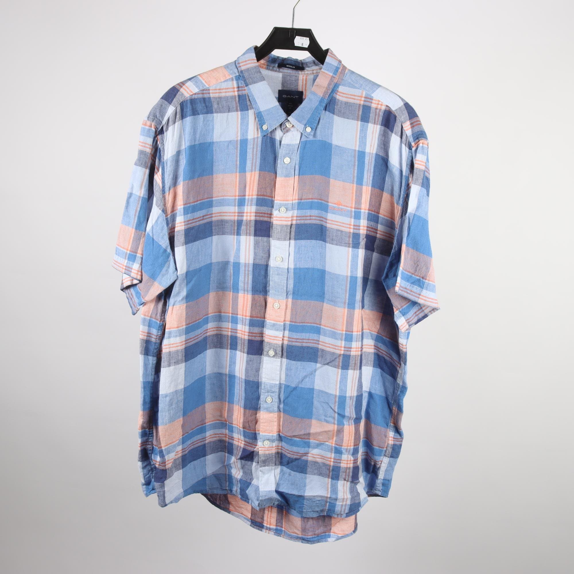 Skjorta, Gant, blå, rutig, 100% linne, stl. 3XL