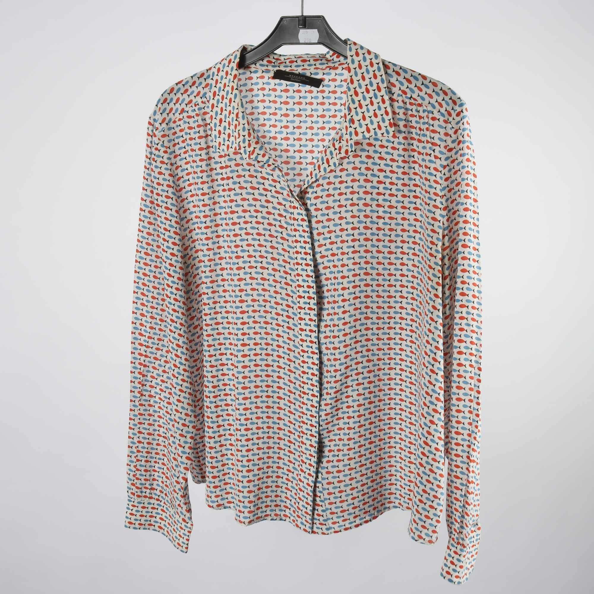 Blus, MaxMara x Weekday, mönstrad, blå, 100% silke, stl. 42.
