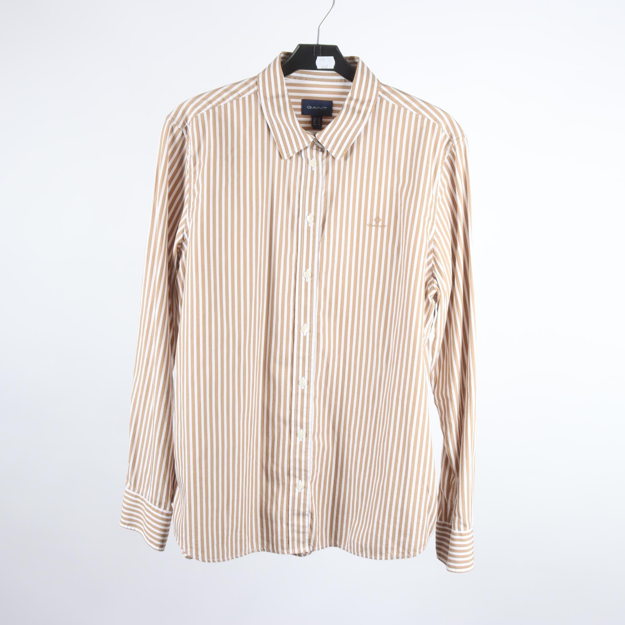 Blus, Gant, randig, vit, brun, stl. 42.