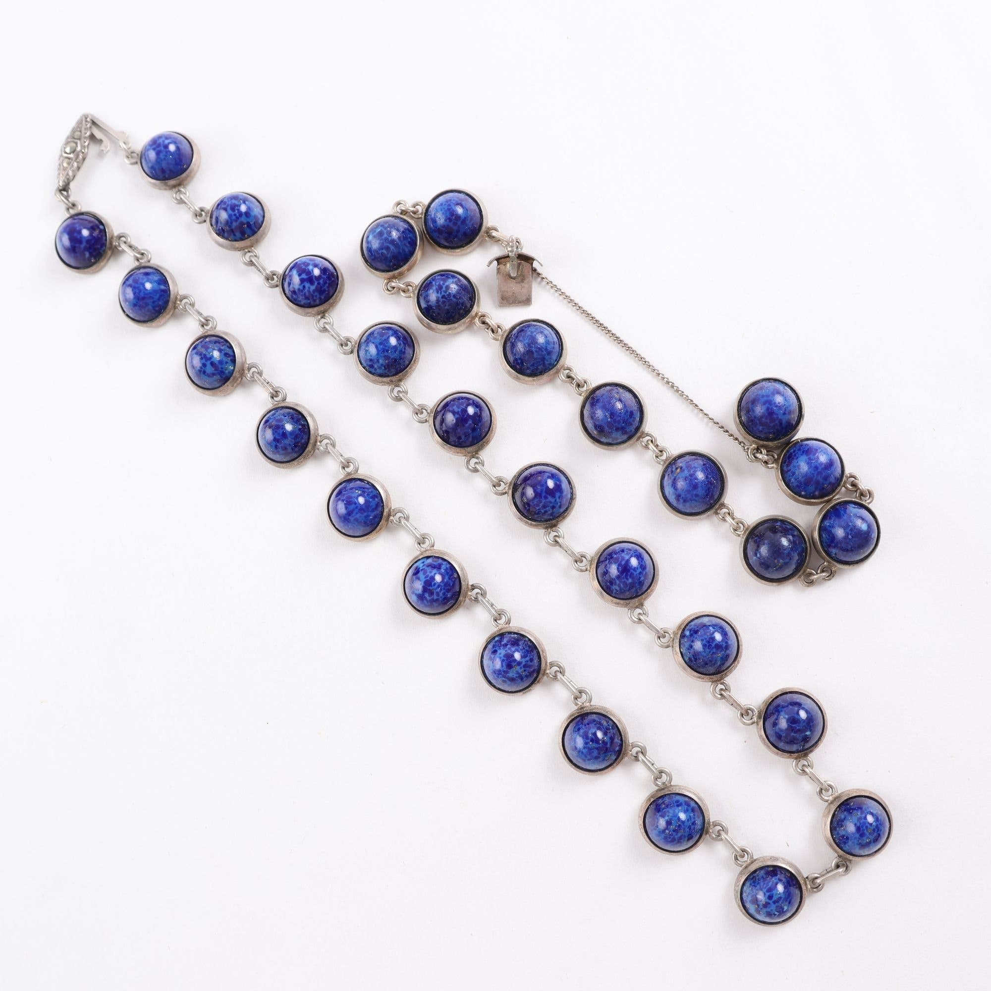 Halsband & armband, Lapiz Lazuli & Silver kattfot, 835, S