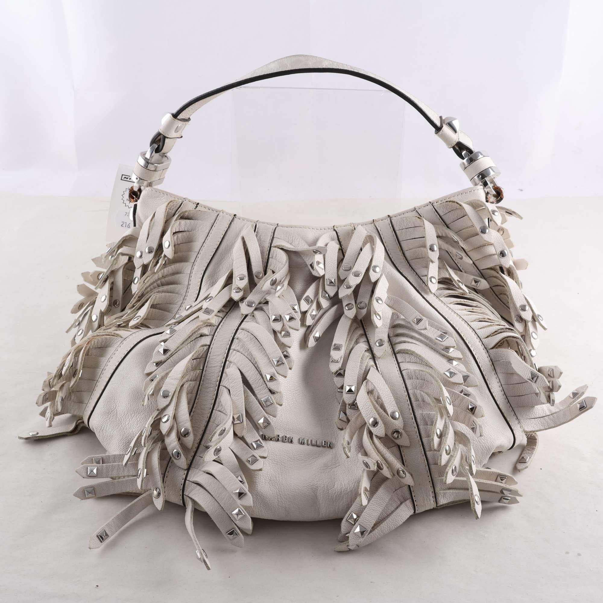 Väska, Karen Millen, offwhite, fransar, skinn