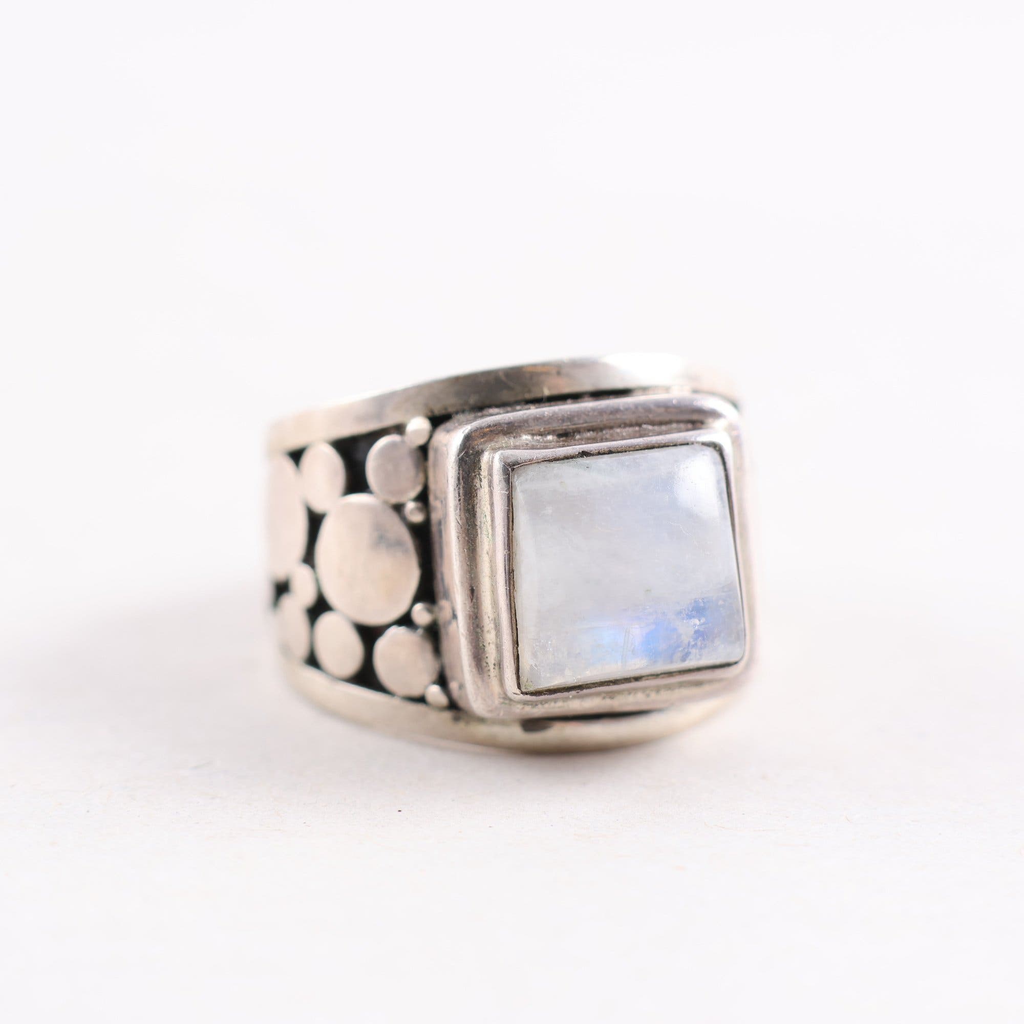 Ring, silver, månsten, vintage, brv: 9.7g