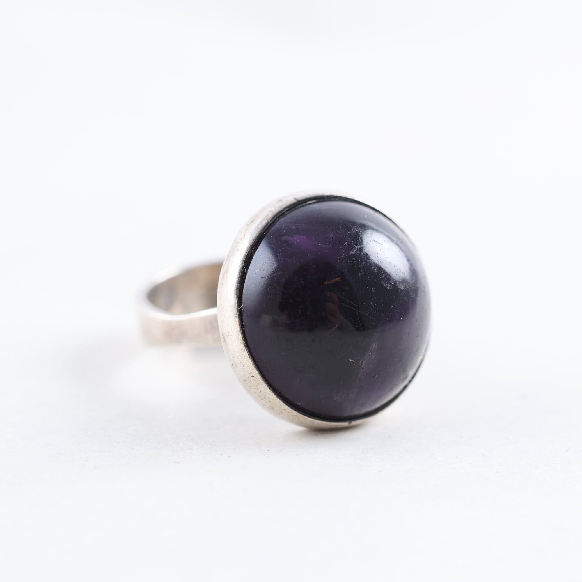 Ring, silver, slipad ametist, vintage, brv: 9.3g