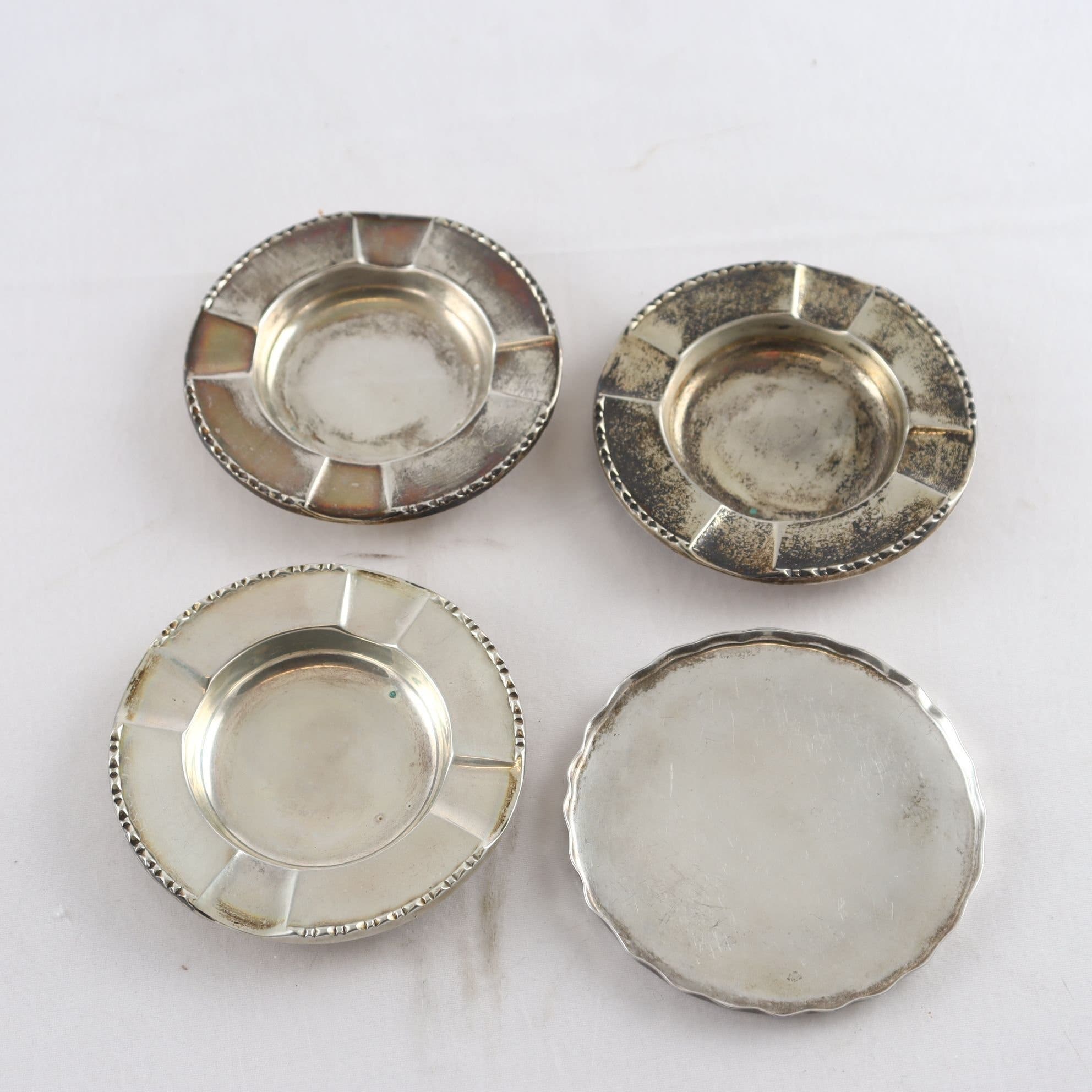 Askfat, Coaster. 3 st silver 830, 1 st silver, JOW, Stockholm, 1952