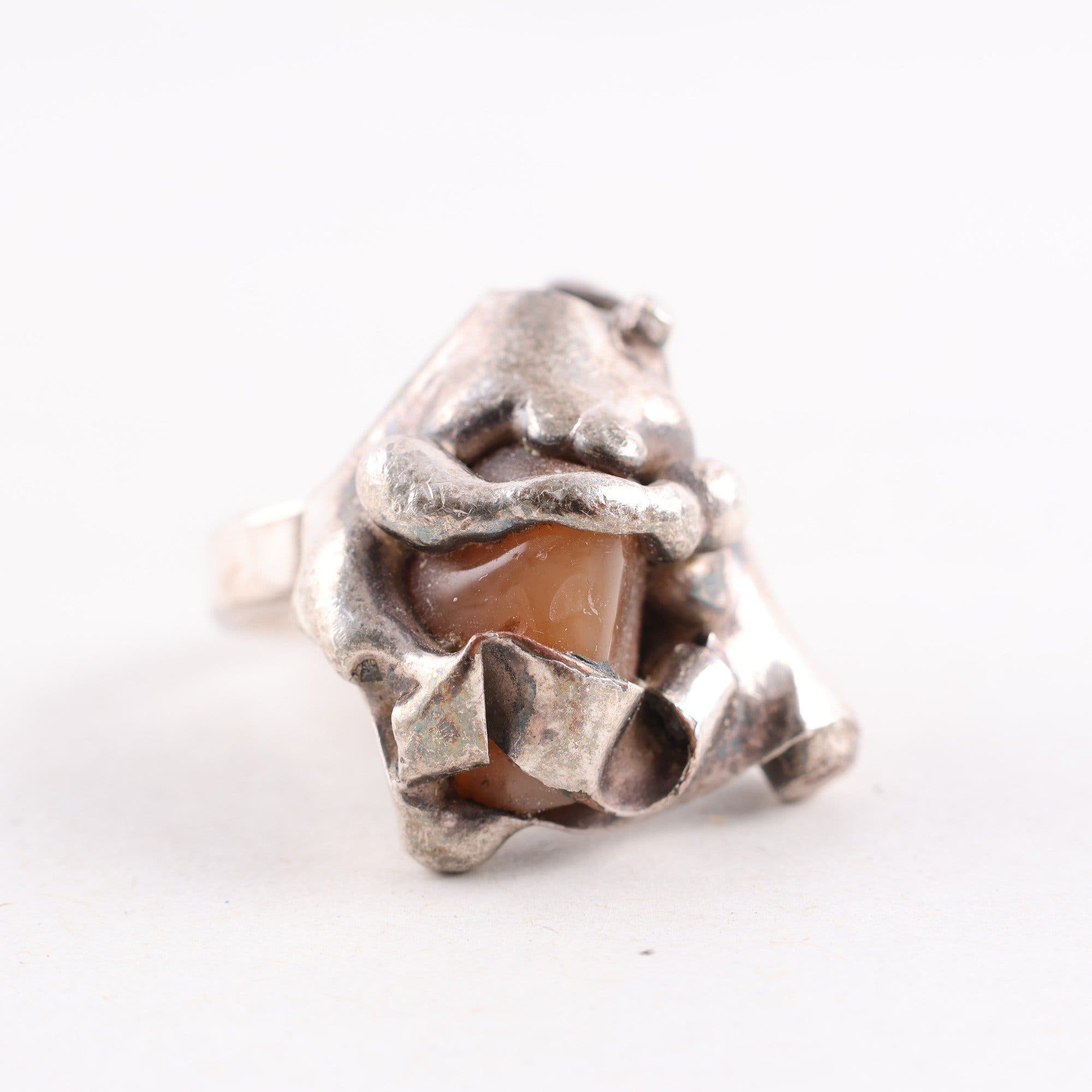 Ring, silver, Brutalistisk, sten, 1970-tal, brv: 17.9g