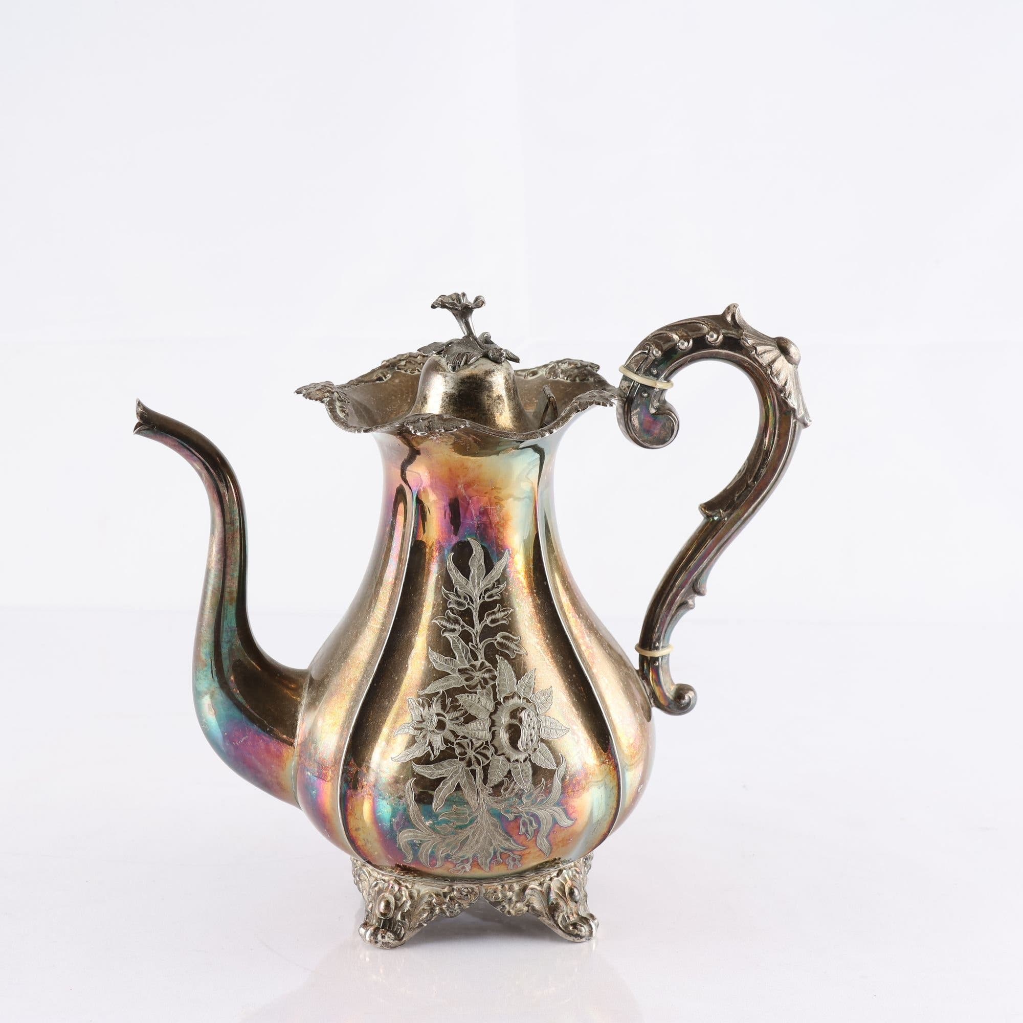 Kaffekanna, silver, stämplad kattfot