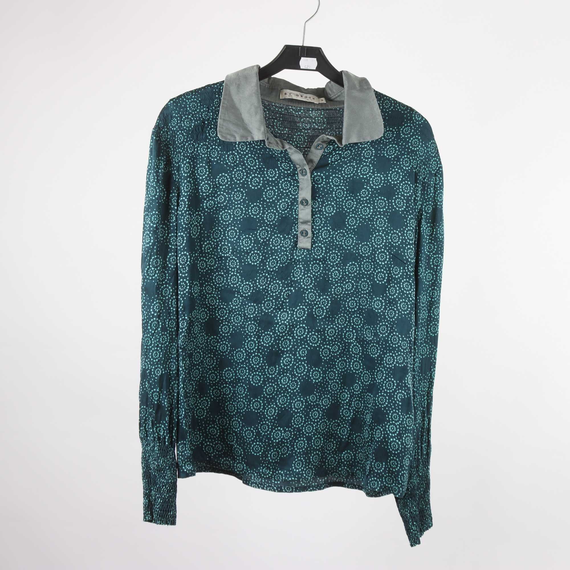 Blus, By Groth, blå, turkos, 92% silke, stl. M.