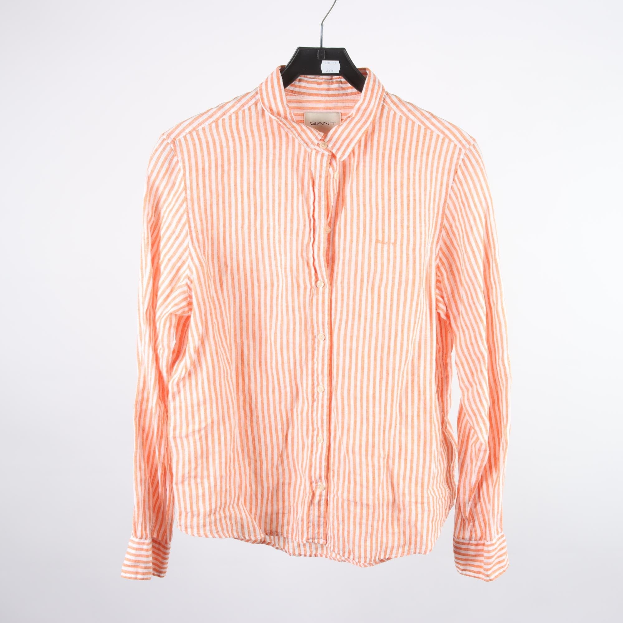 Blus, gant, randig, vit, orange, 100% lin, stl. 40.