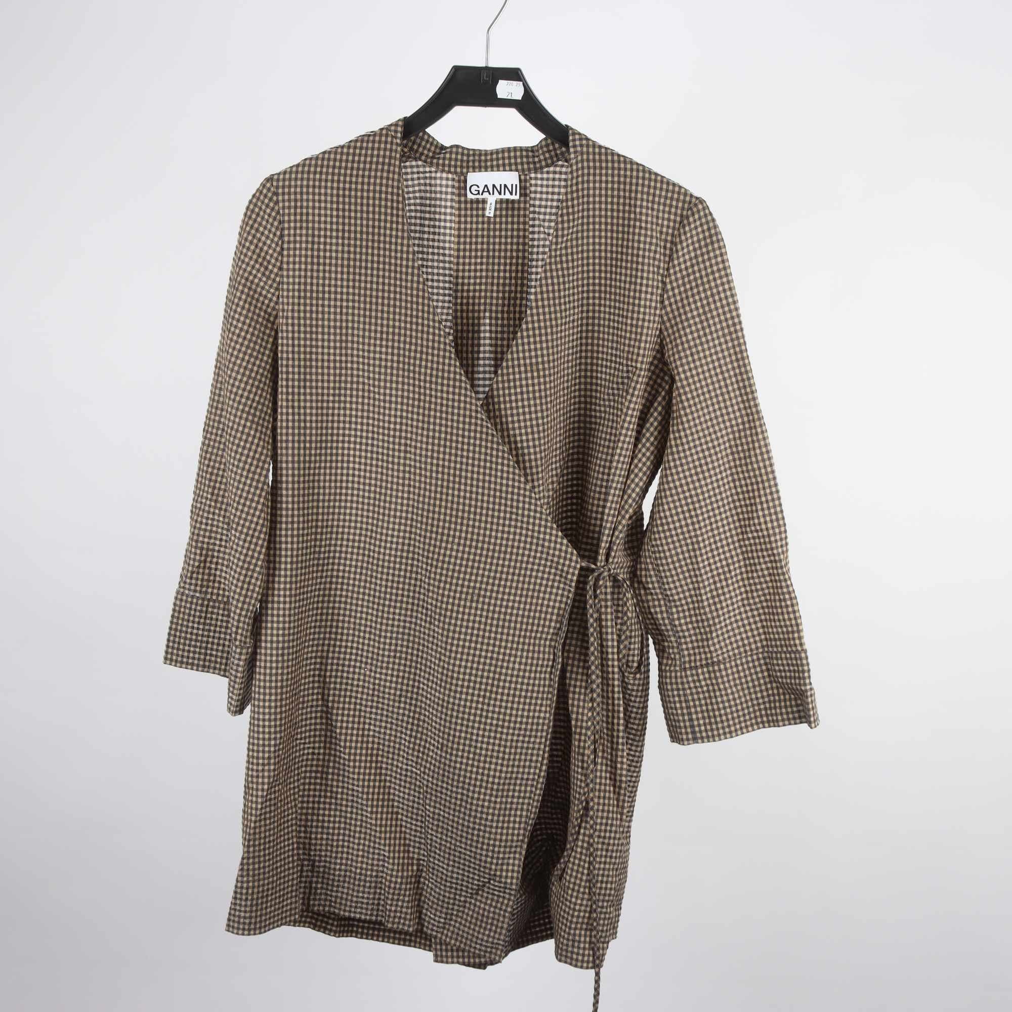 Klänning, Ganni, svart, beige, rutig, stl. 36