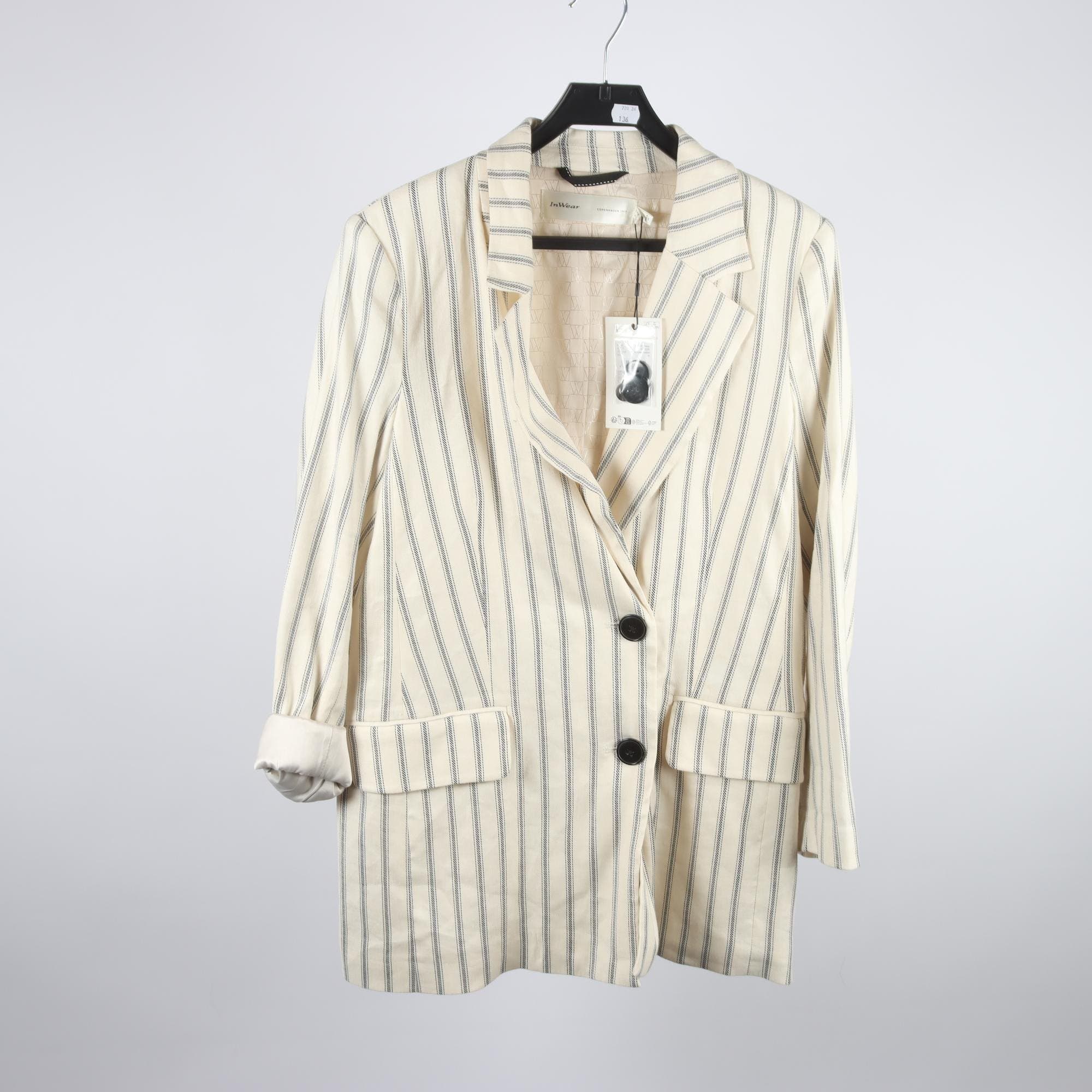 Kavaj, InWear, offwhite, blå, randig, linneblandning, stl. 40