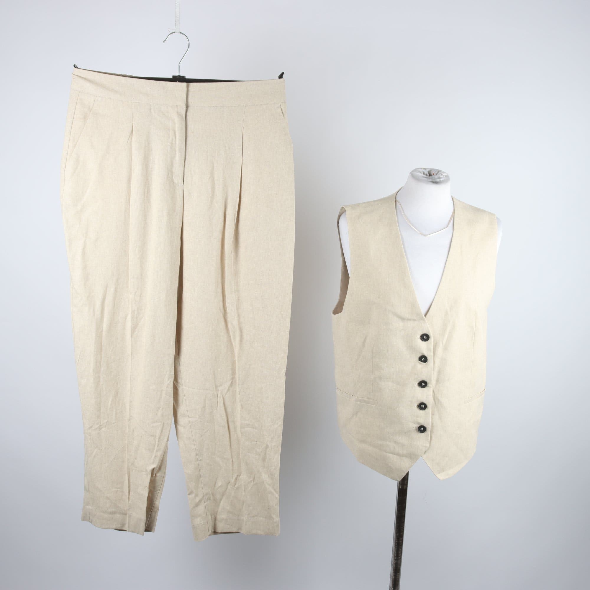 2-delat set, väst/byxor, Zara, beige, linneblandning, stl. M