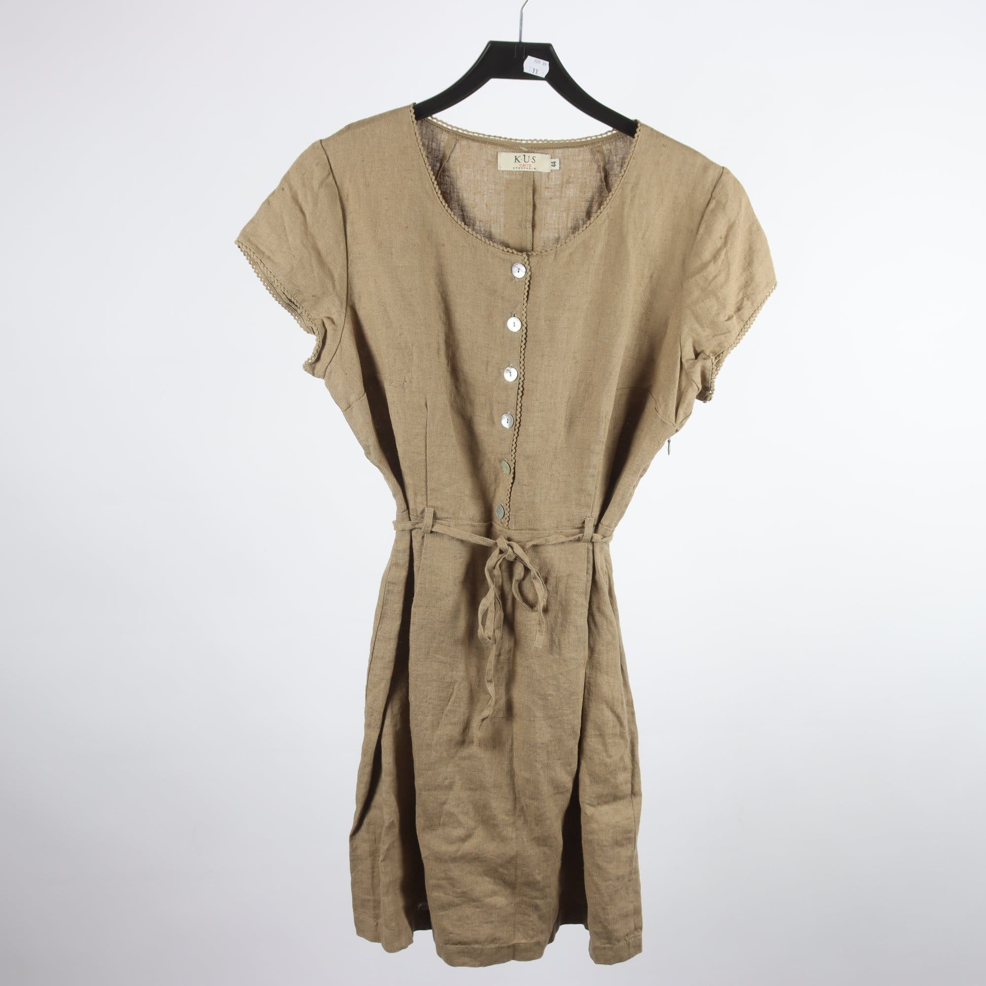 Klänning, K.U.S, khaki brun, 100% linne, stl. 44