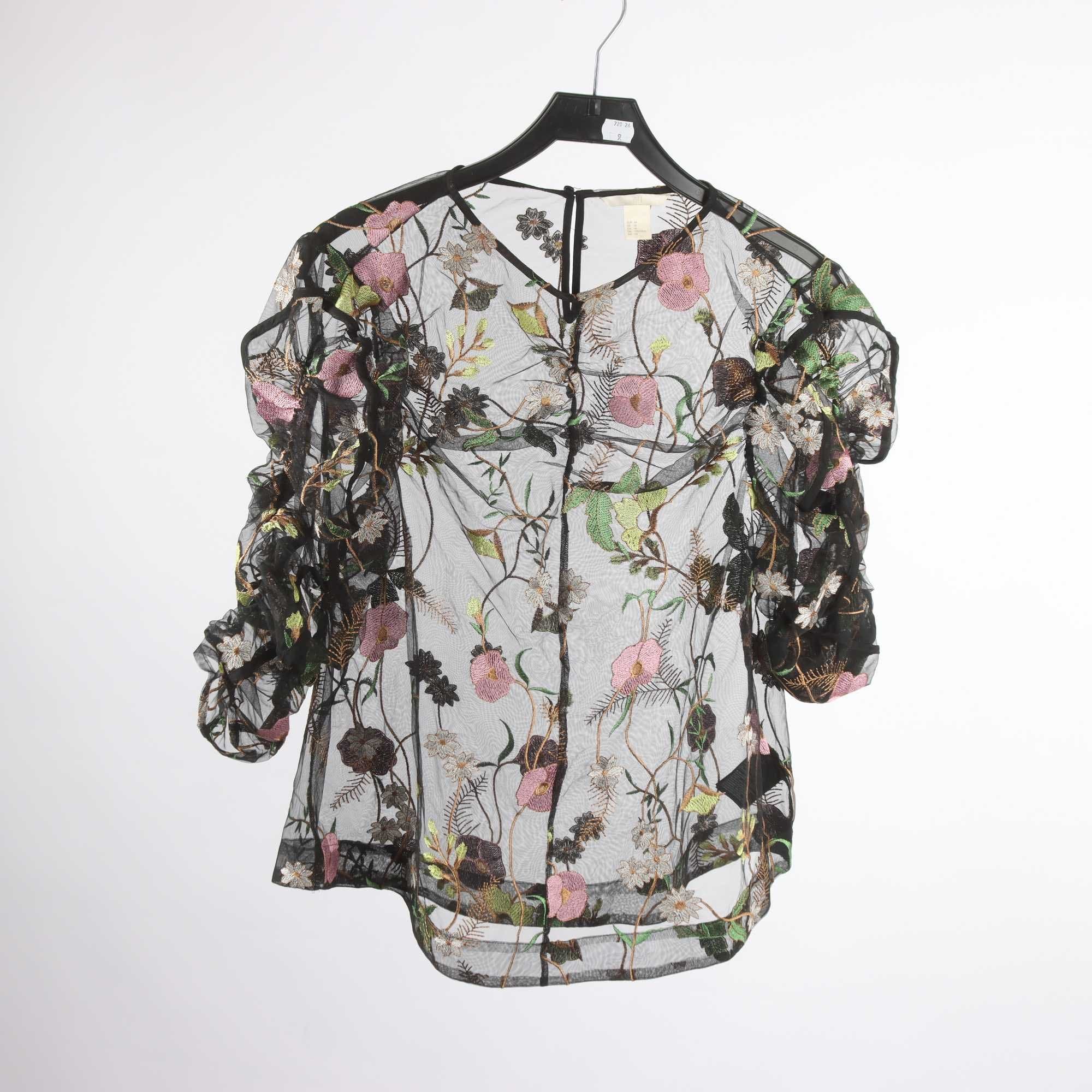 Blus, H&M, svart, blommig, transparent, 44