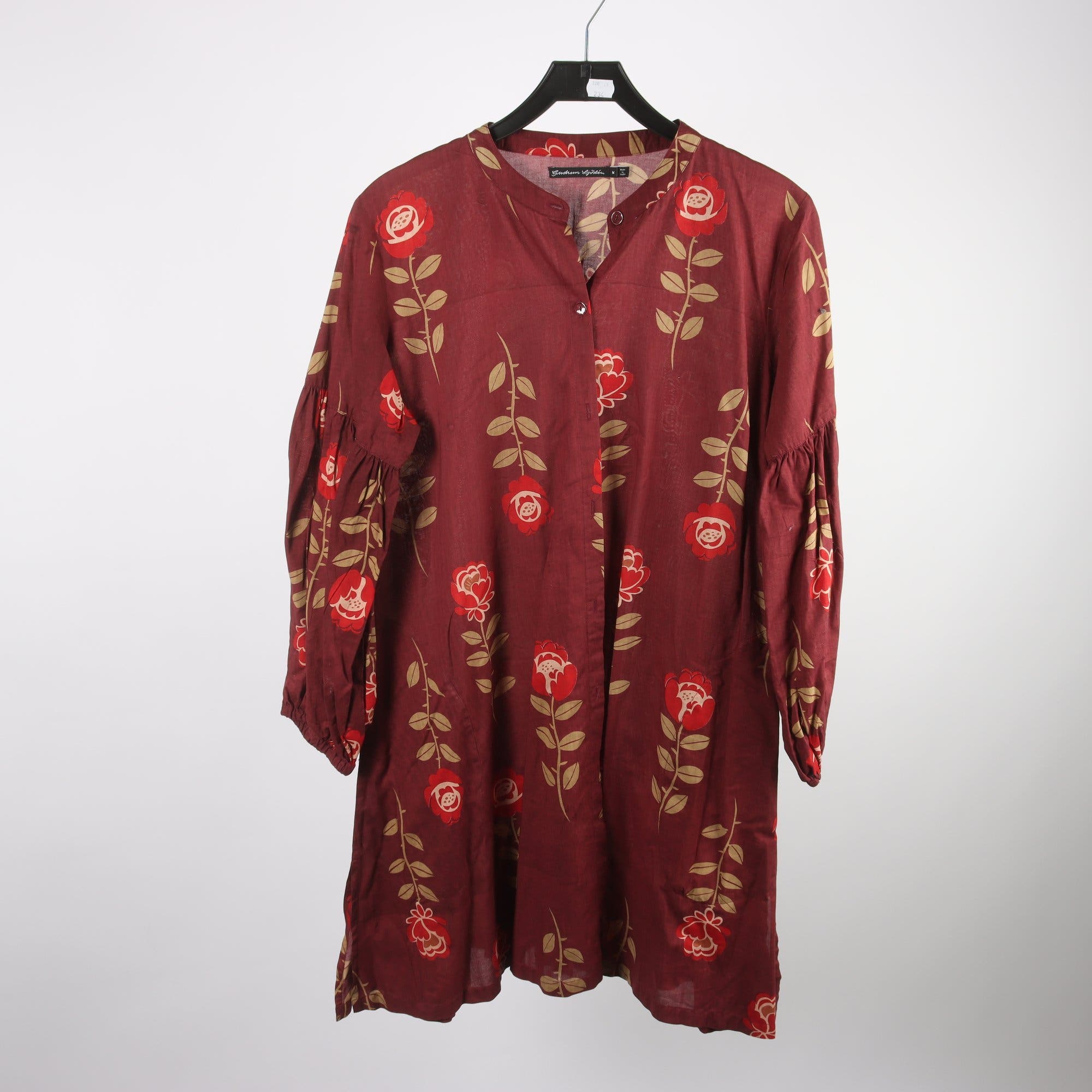 Klänning, Gudrun Sjödén, vinröd, röd, blommig, stl. M.