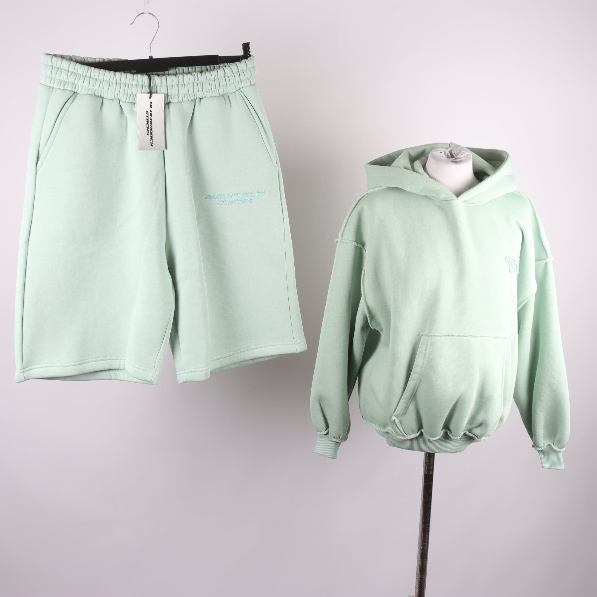 Shorts och hoodie, Black Money Stacks, pistagegrön, stl. XS/S.