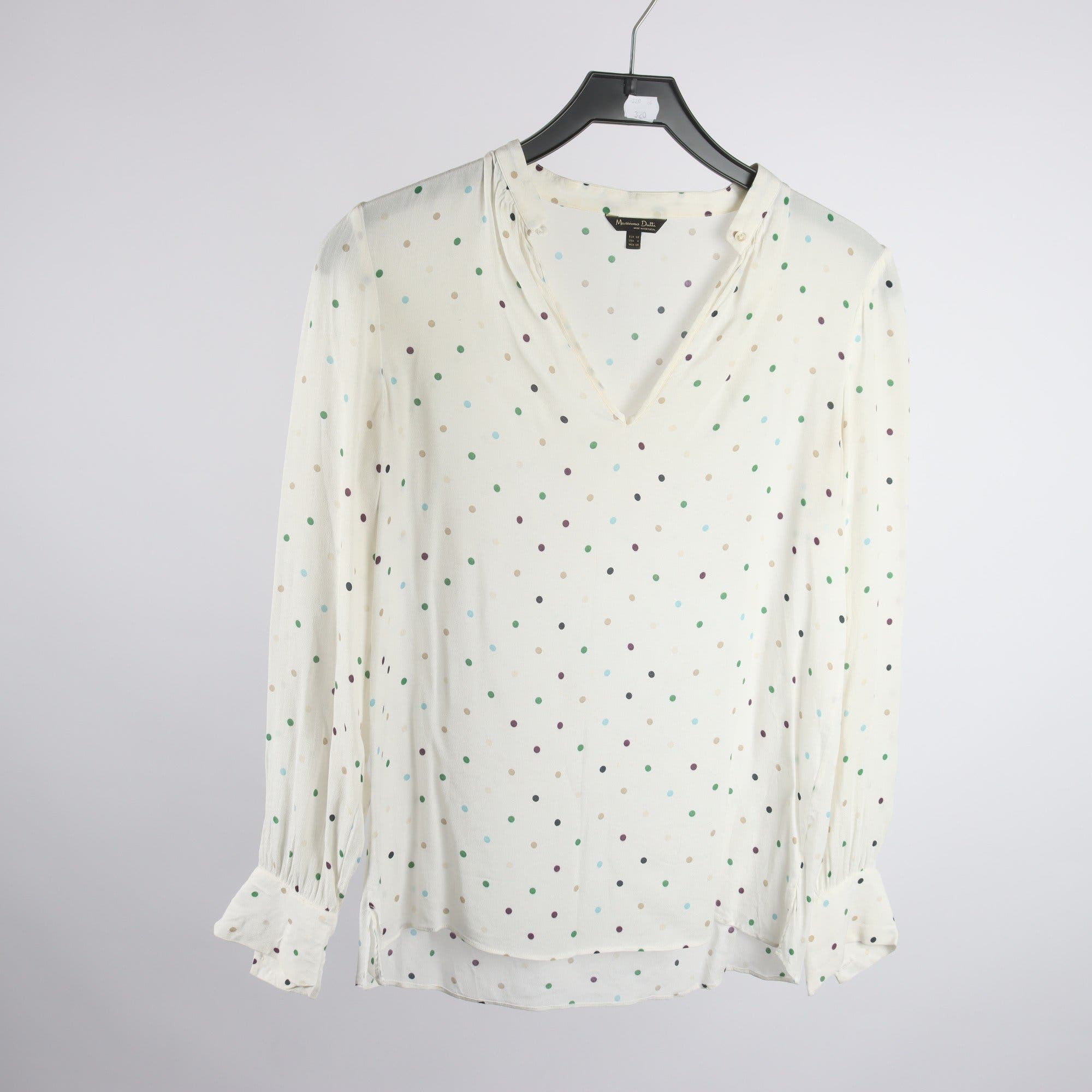 Blus, Massimo Dutti, prickig, vit, stl. 38.