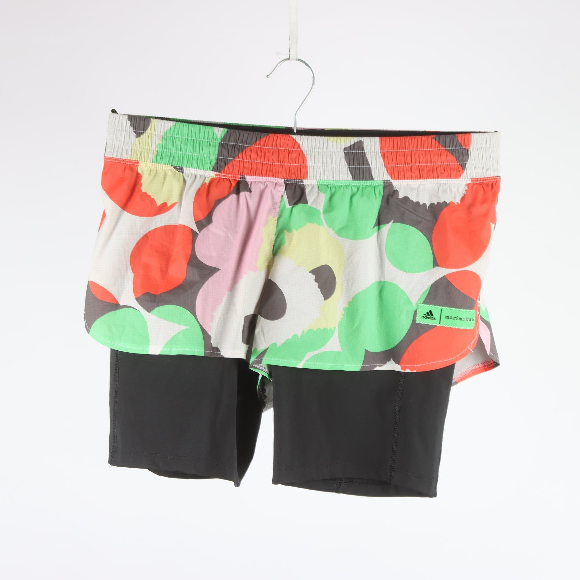 Träningsshorts, Marimekko x Adidas, grön, rosa, stl. M.