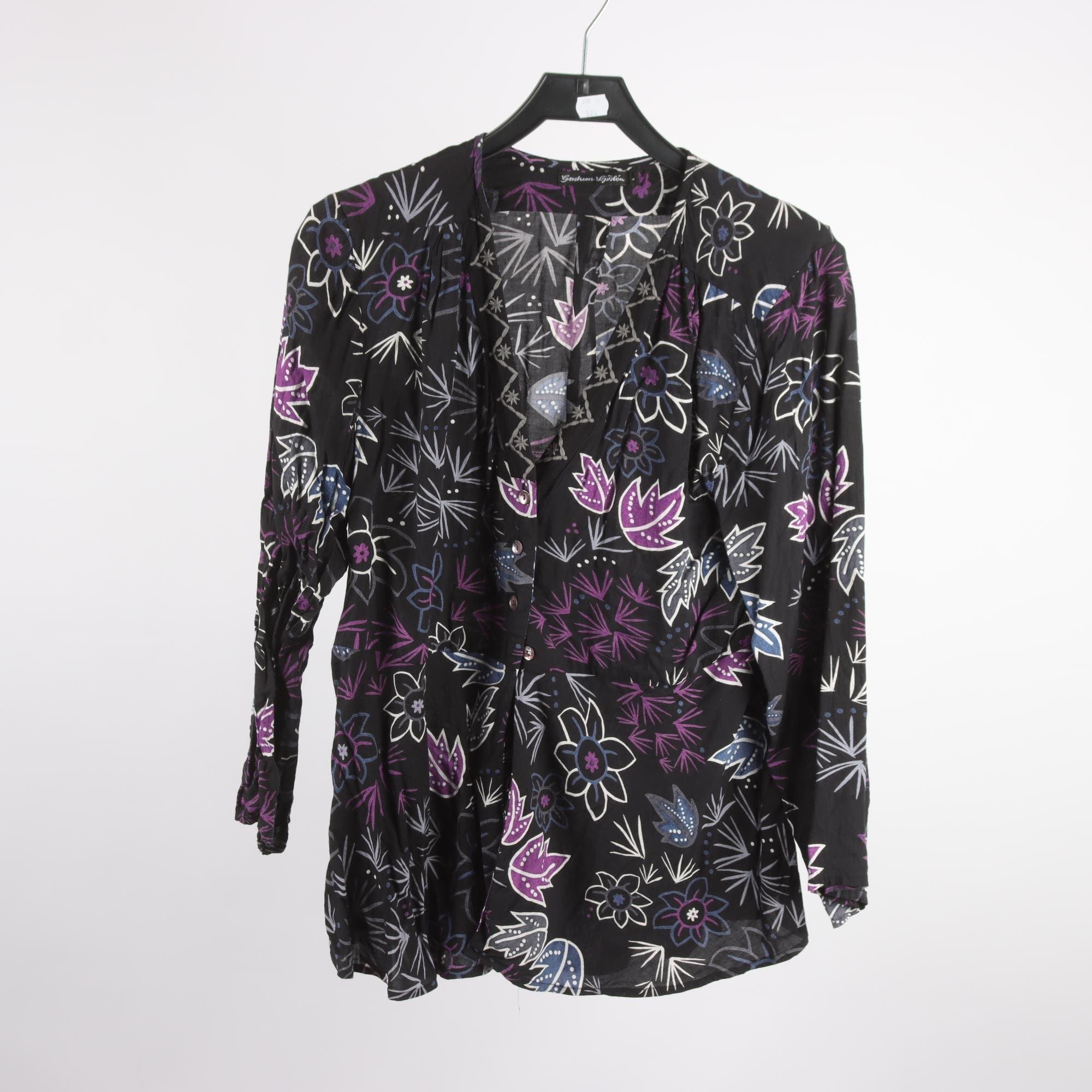 Blus, Gudrun Sjödén, mönstrad, svart, lila, stl. L.