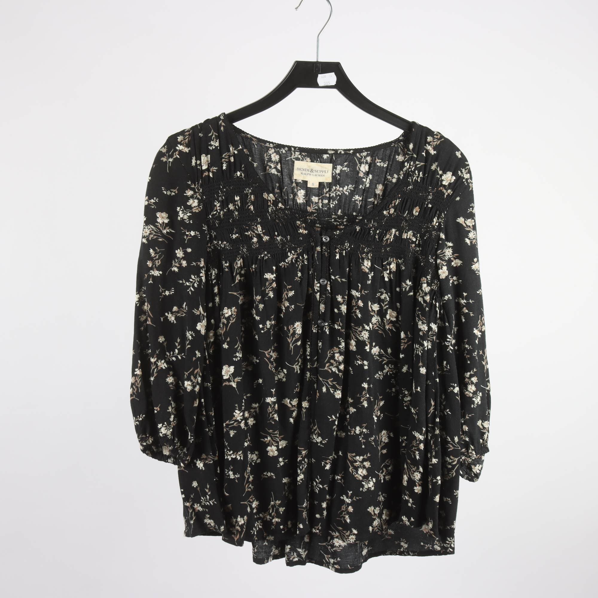 Blus, Denim & Supply, Ralph Lauren, blommig, svart, stl. S.