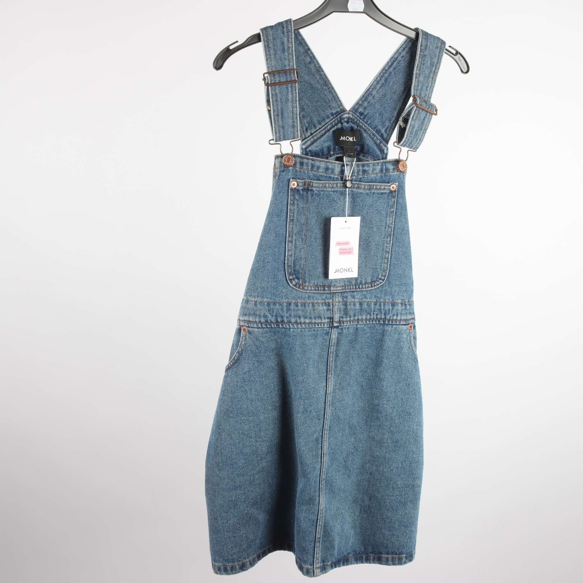 Hängselklänning, Monki, blå, jeans, stl. L.
