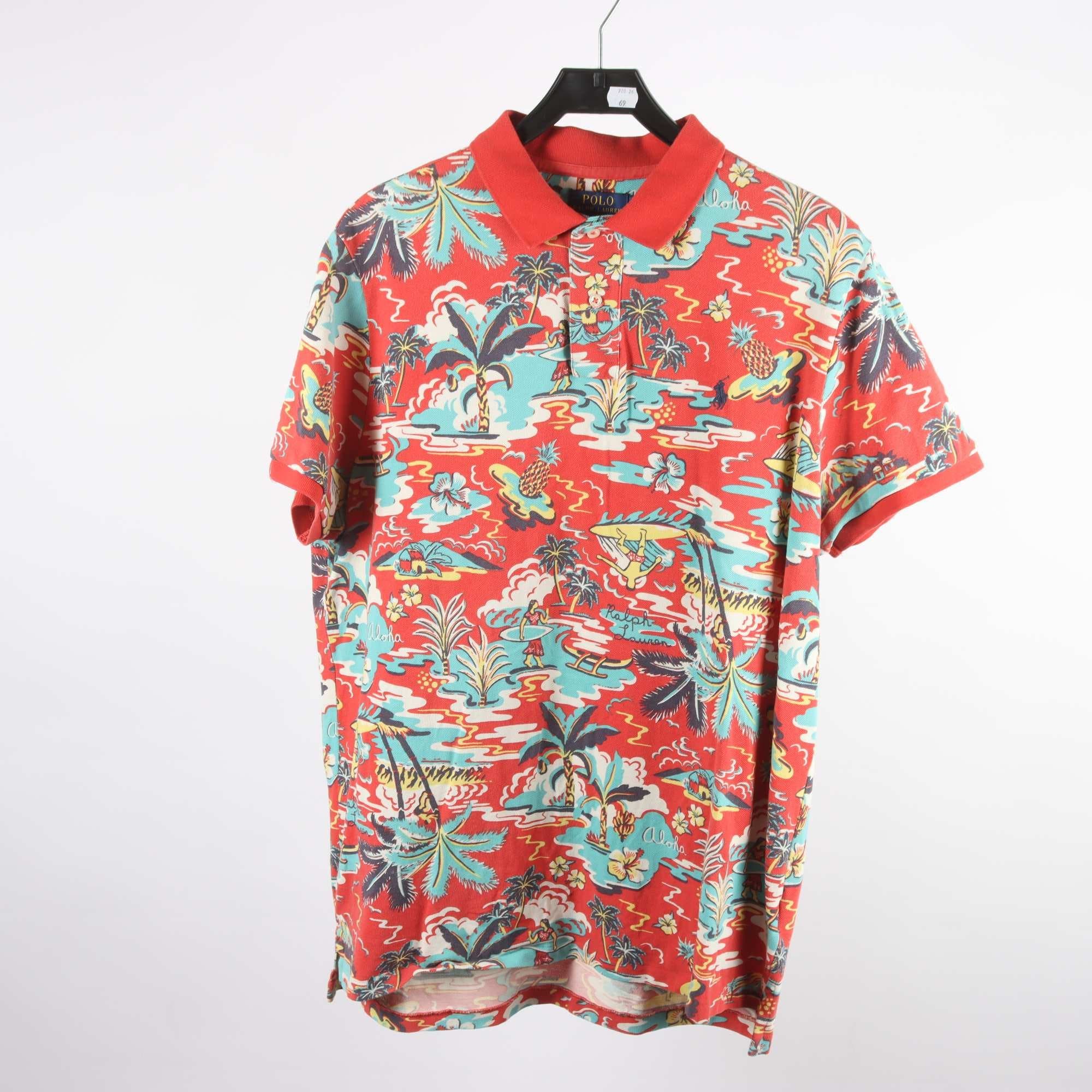 Pikétröja, Polo Ralph Lauren, röd, mönstrad, stl. XL