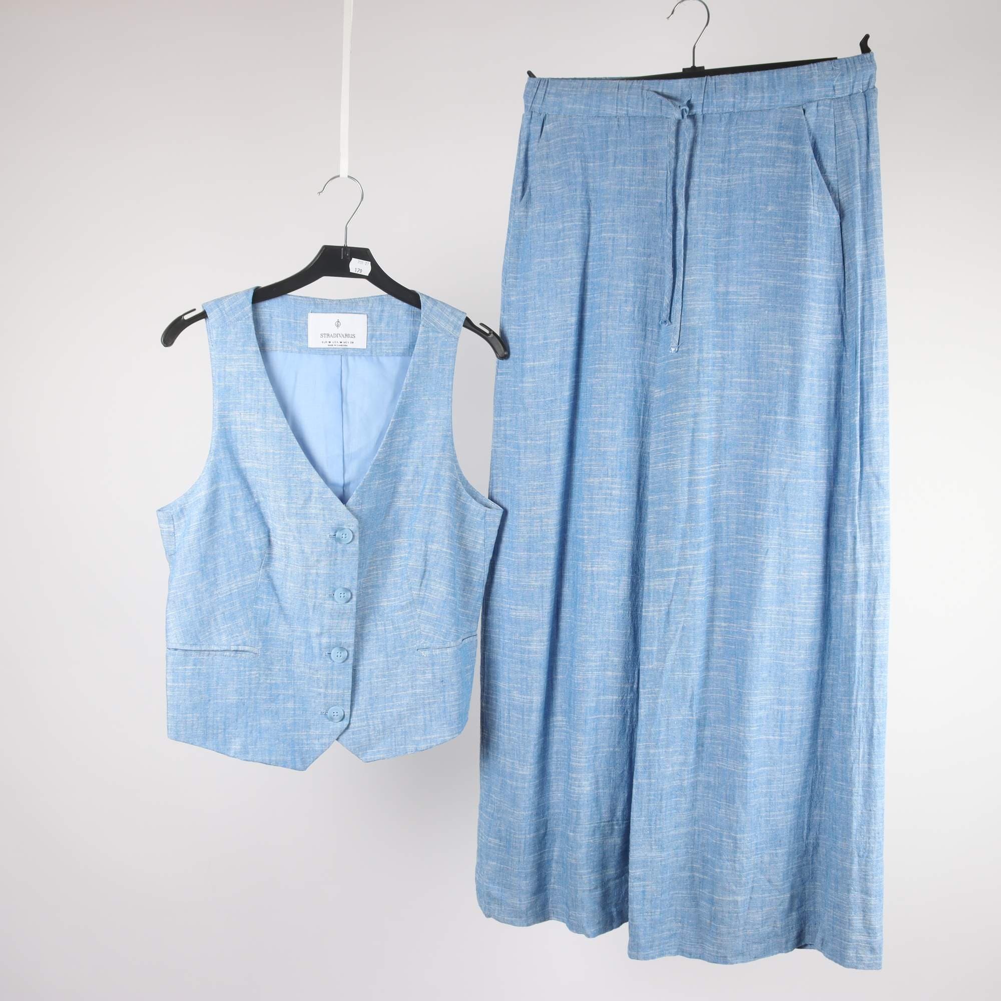2-delat set, väst/byxor, Stradivarius, blå, stl. väst M, byxor XS