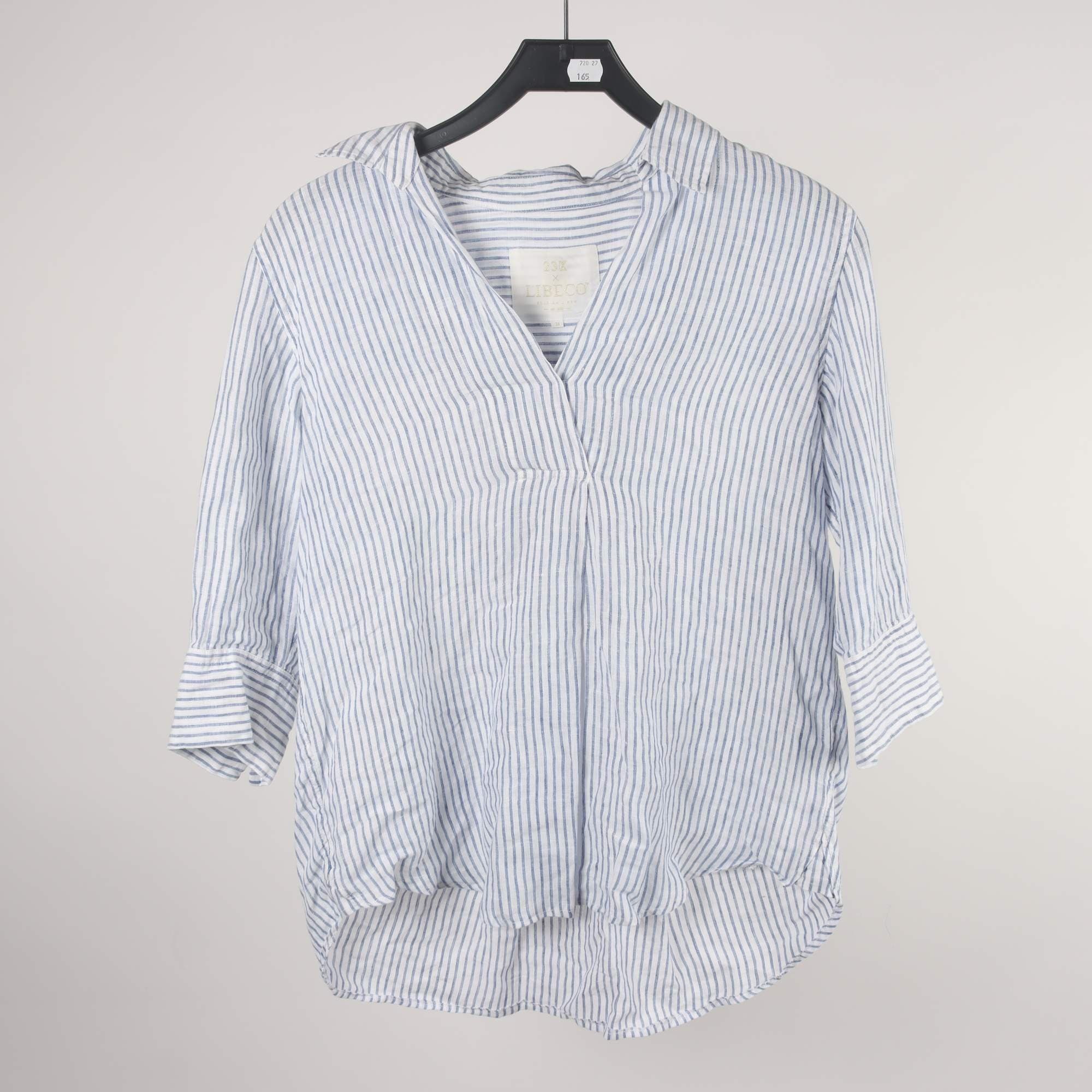 Blus, Libeco, blå, vit, randig, 100% linne, stl. 38