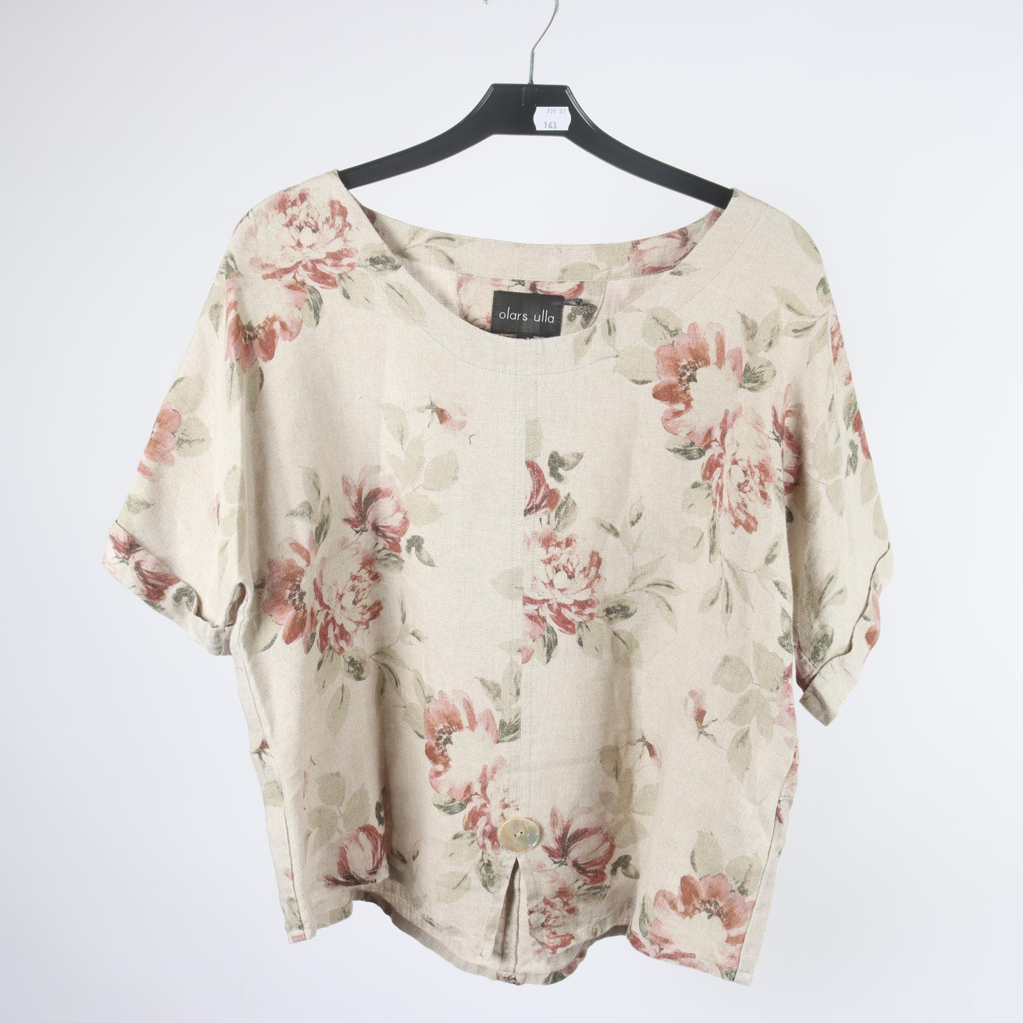 Blus, Olars Ulla, beige, blommig, 1005 linne, stl. M