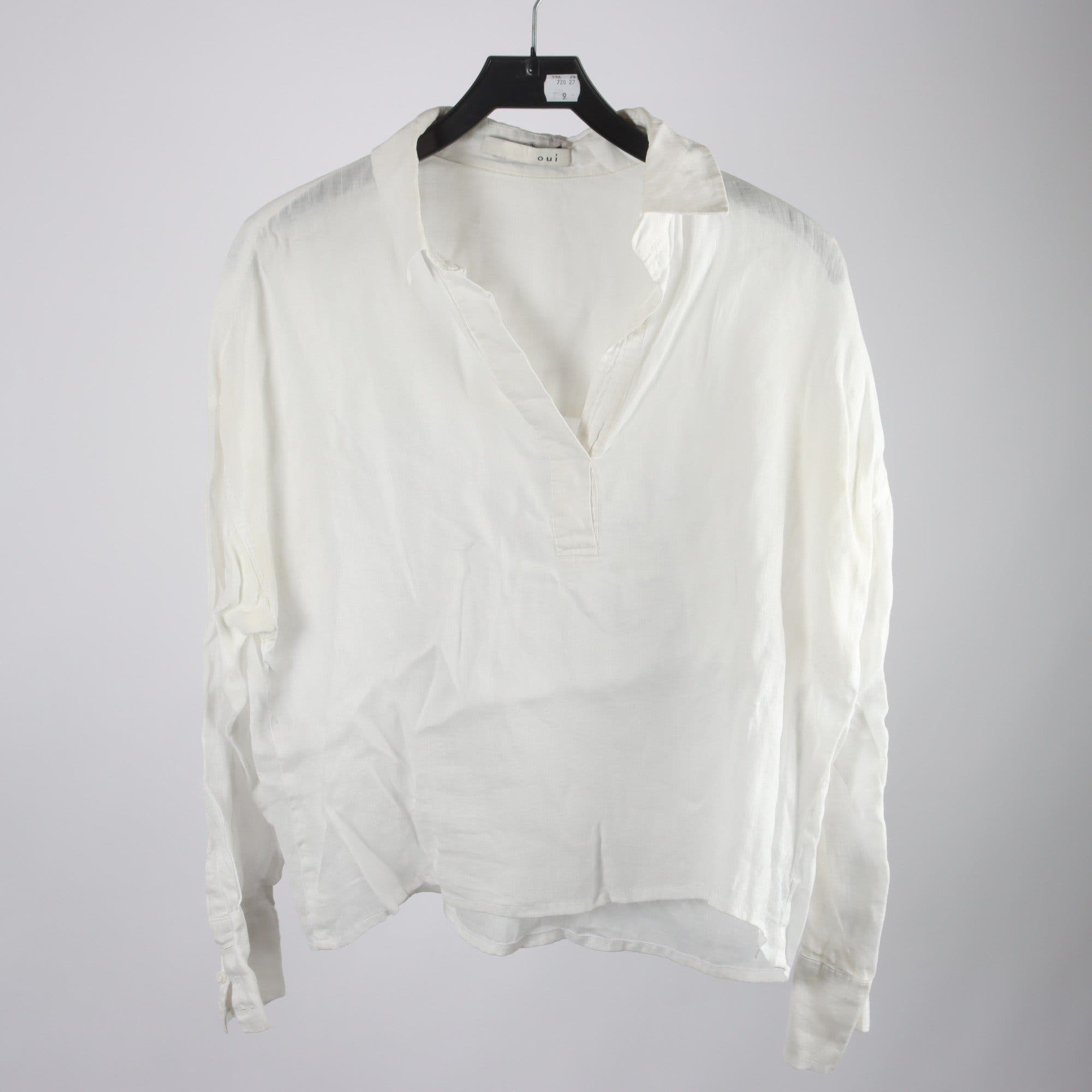 Blus, Oui, vit, 100% linne, stl. 38