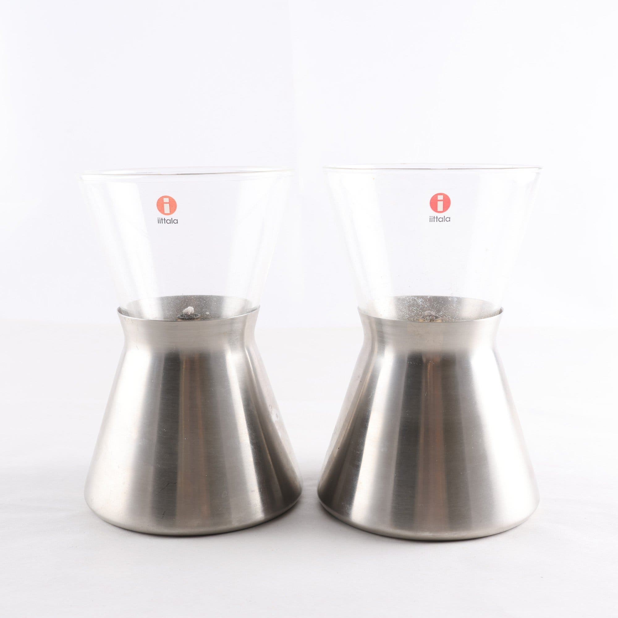 Iittala fotogenlyktor 1-par, glas och rostfritt stål