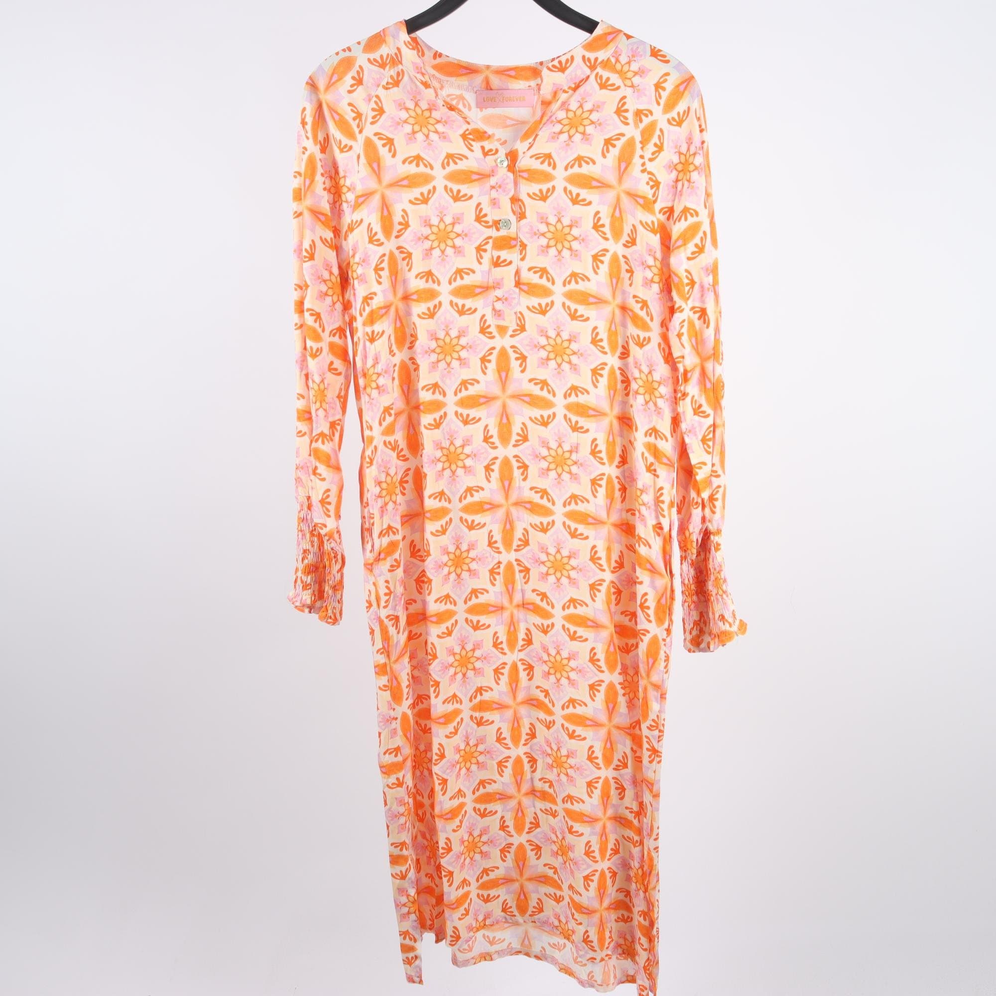 Klänning, Love Forever, mönstrad, orange, stl. XS/S.