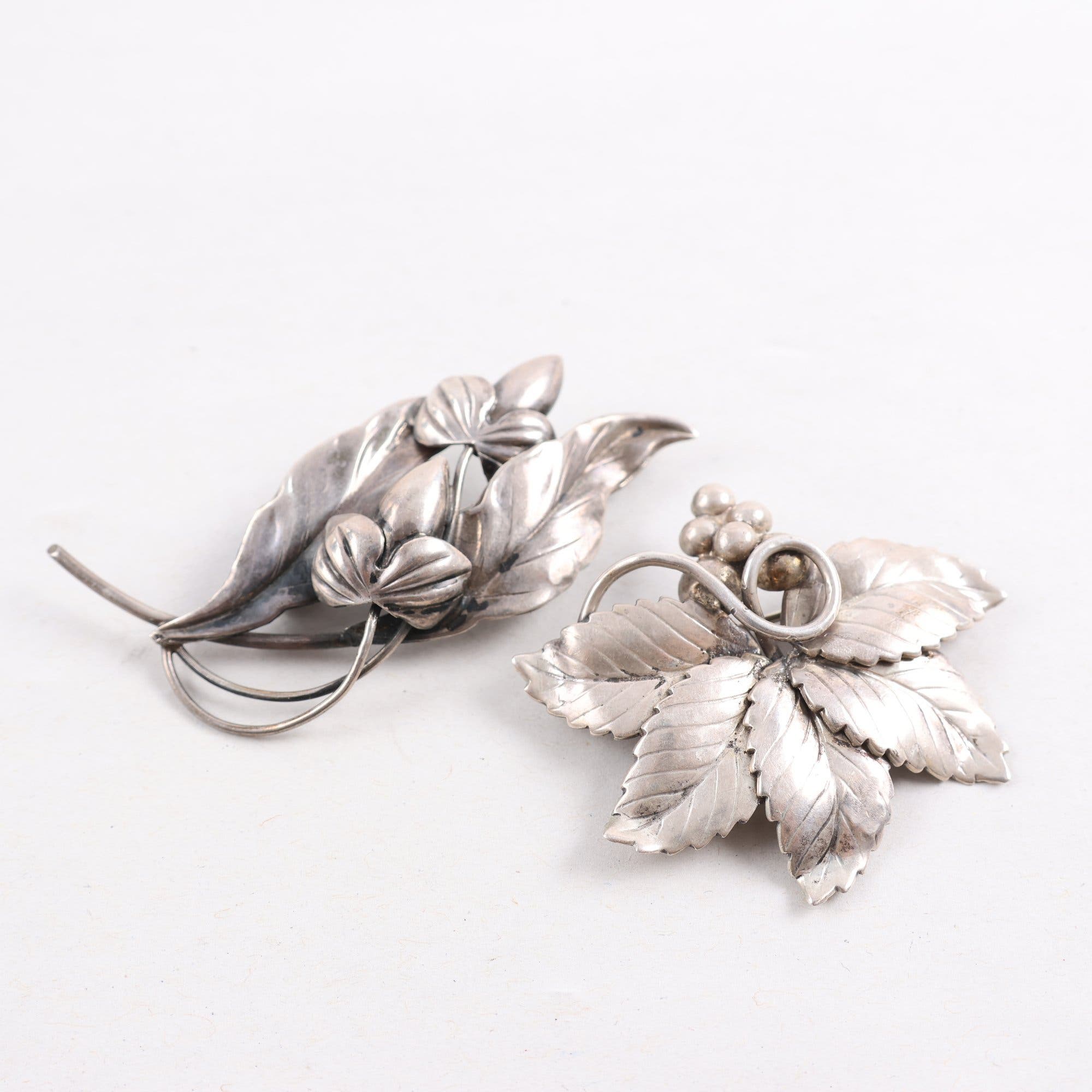 Broscher, silver, naturmotiv, vintage, vikt: 14.3g