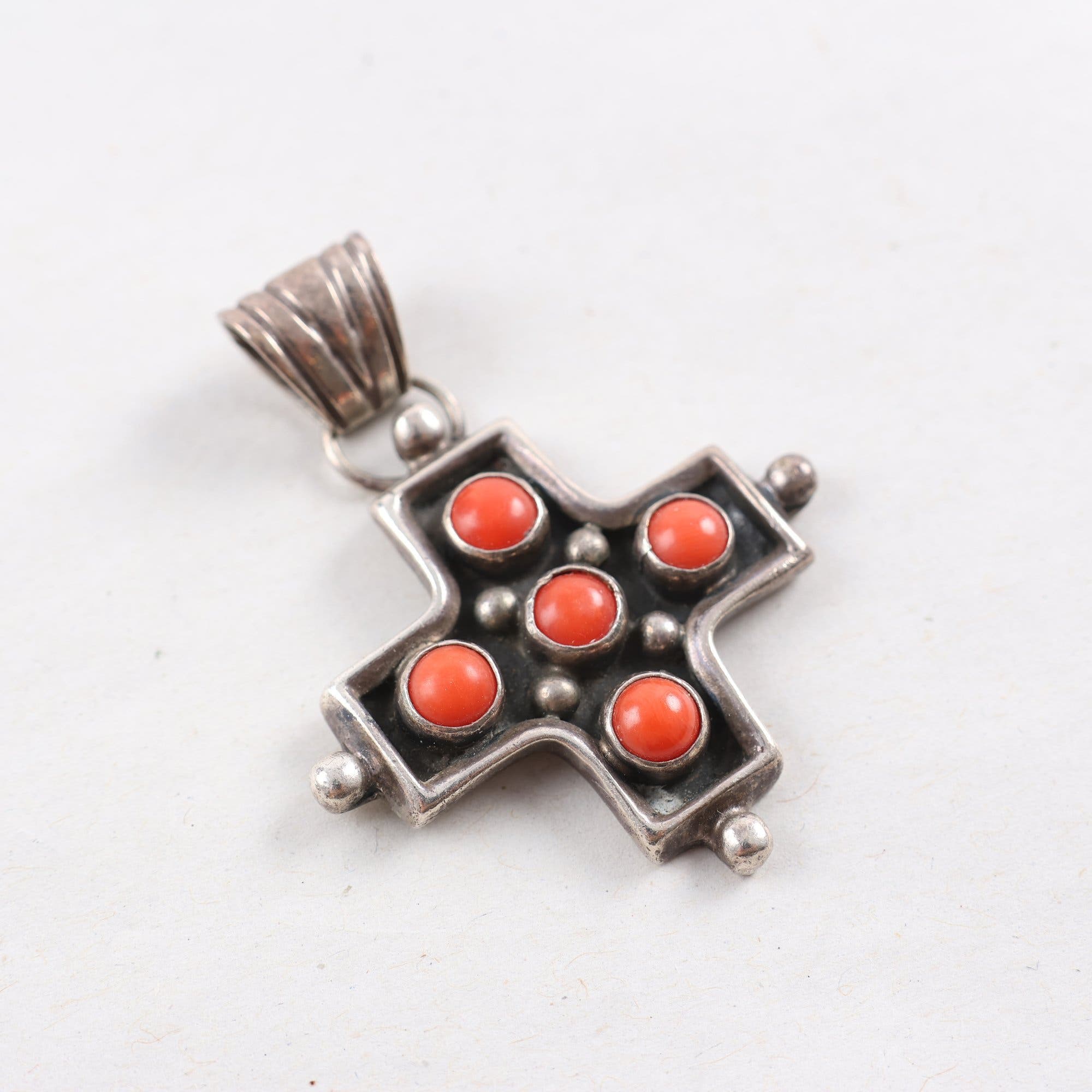 Hänge, silver, korall, kors, vintage, brv: 10.8g
